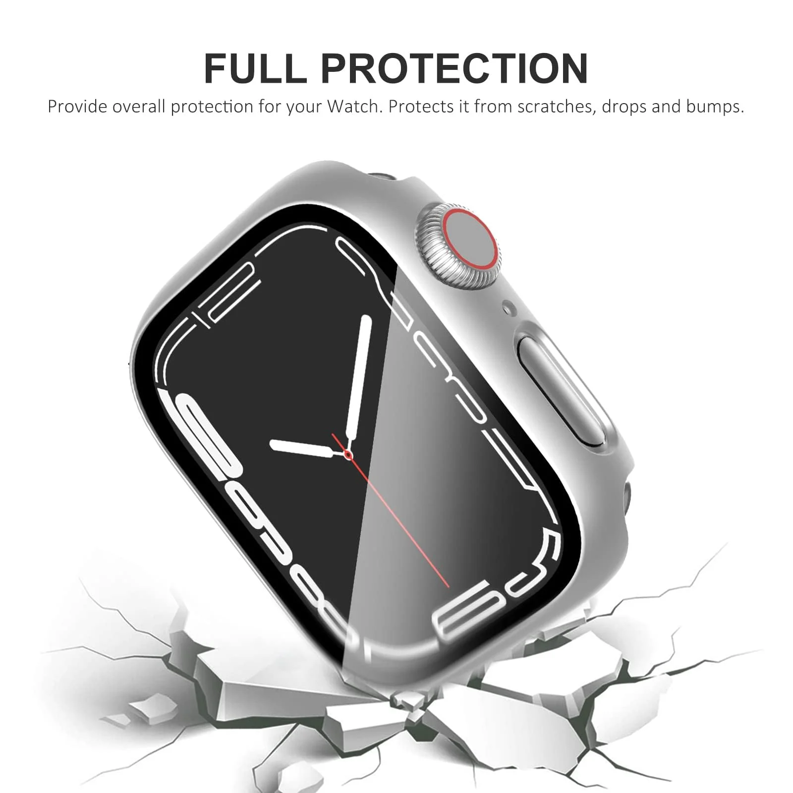 DL3 Mobilak Case with Screen Protector for Apple Watch Series 10 46mm, Bumper Full Coverage Hard PC Overall Protective Cover, Built-in Tempered Glass Film High Sensitivity - Silver