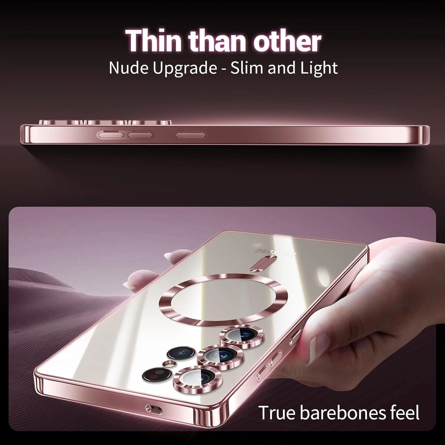 DL3 Mobilak Plated-Edge Protective Case for Samsung Galaxy S25 Ultra, Compatible with MagSafe accessories, Supports wireless charging, Camera protection - Rose Gold
