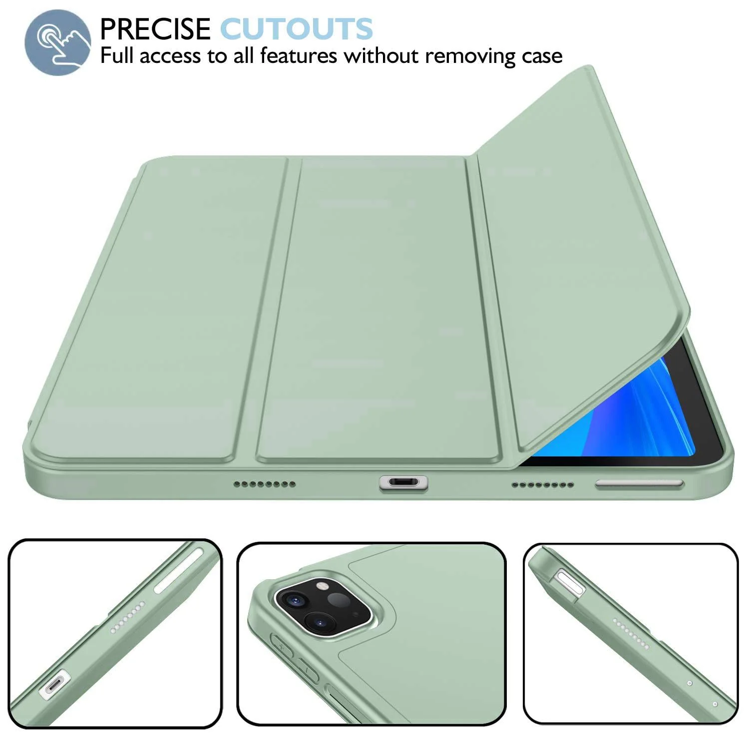 DL3 Mobilak New iPad Pro 12.9 Inch Case 2022/2021/2020(6th/5th/4th Gen) with Pencil Holder, Smart iPad Case [Support Touch ID and Auto Wake/Sleep] with Auto 2nd Gen Pencil Charging - Mint Green