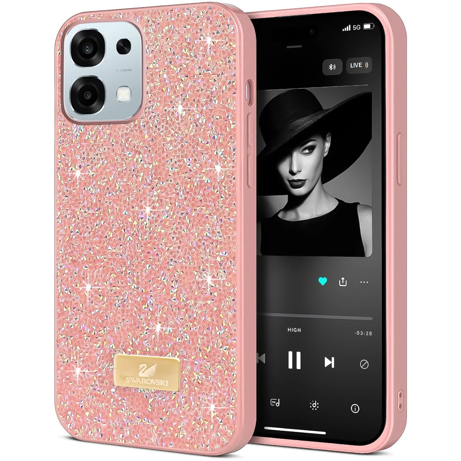 5.5 — DL3 Mobilak Case for OPPO A6 Pro 4G/5G Glitter, Sparkle Diamond Crystal Bling Case with Bling, Ultra Thin Lightweight Full Body Shockproof Anti-Scratch Protective Cover