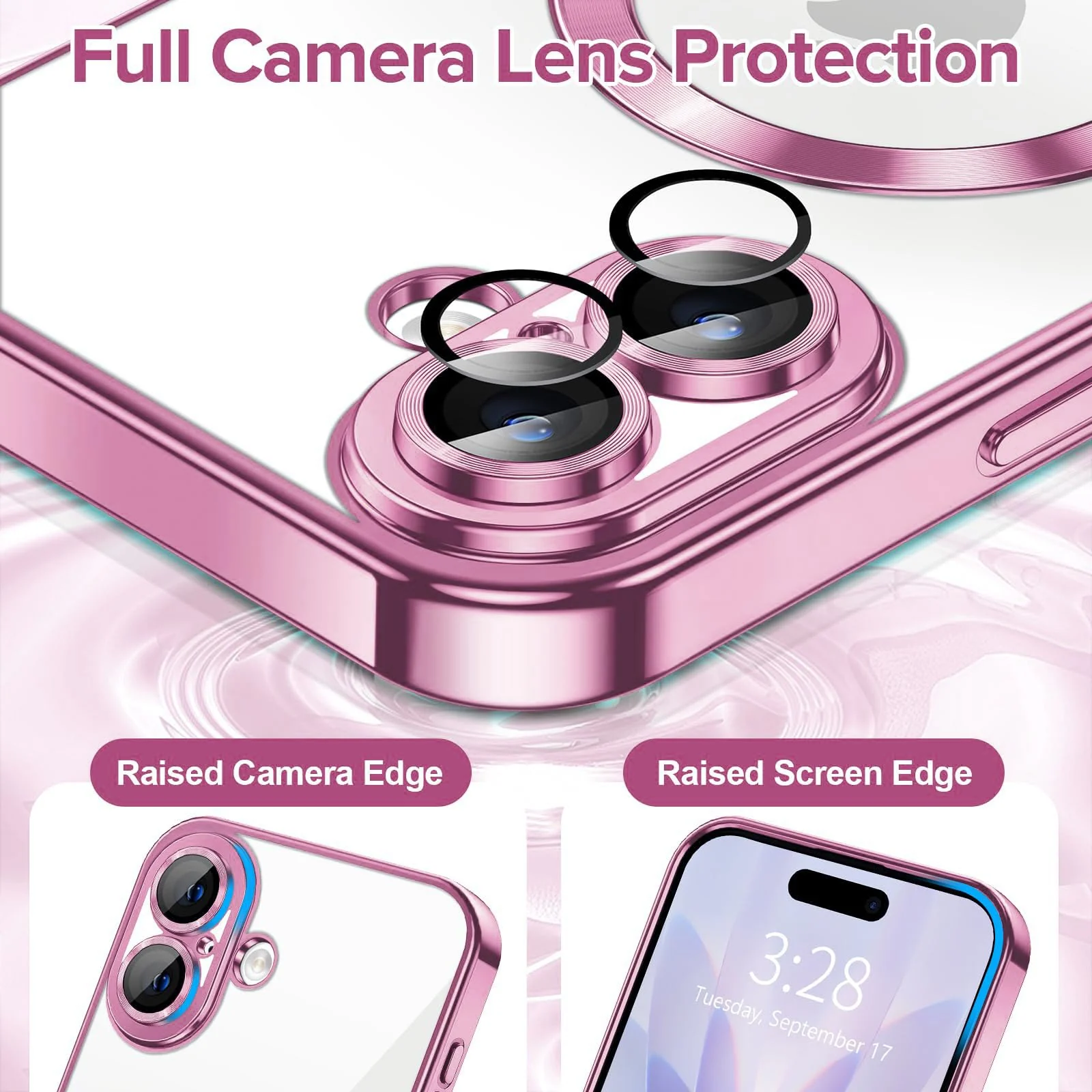 DL3 Mobilak Clear MagSafe-Compatible Magnetic Case for iPhone 17 with Camera Protection and Magnetic Car-Mount Support - Pink