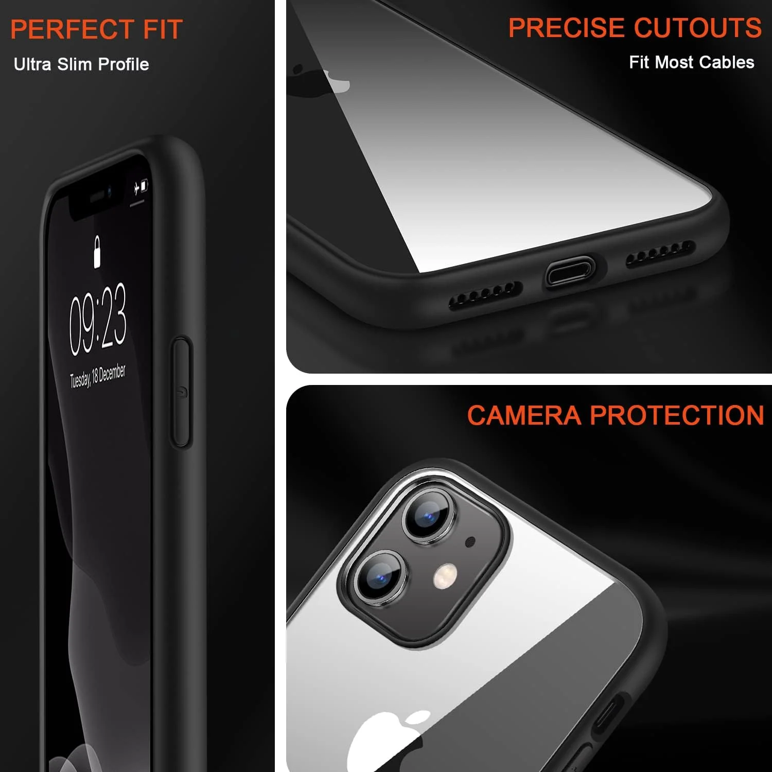 DL3 Mobilak Clear PC and TPU Protective Case for iPhone 11 with Shockproof Design and Anti-Yellowing Design - Black