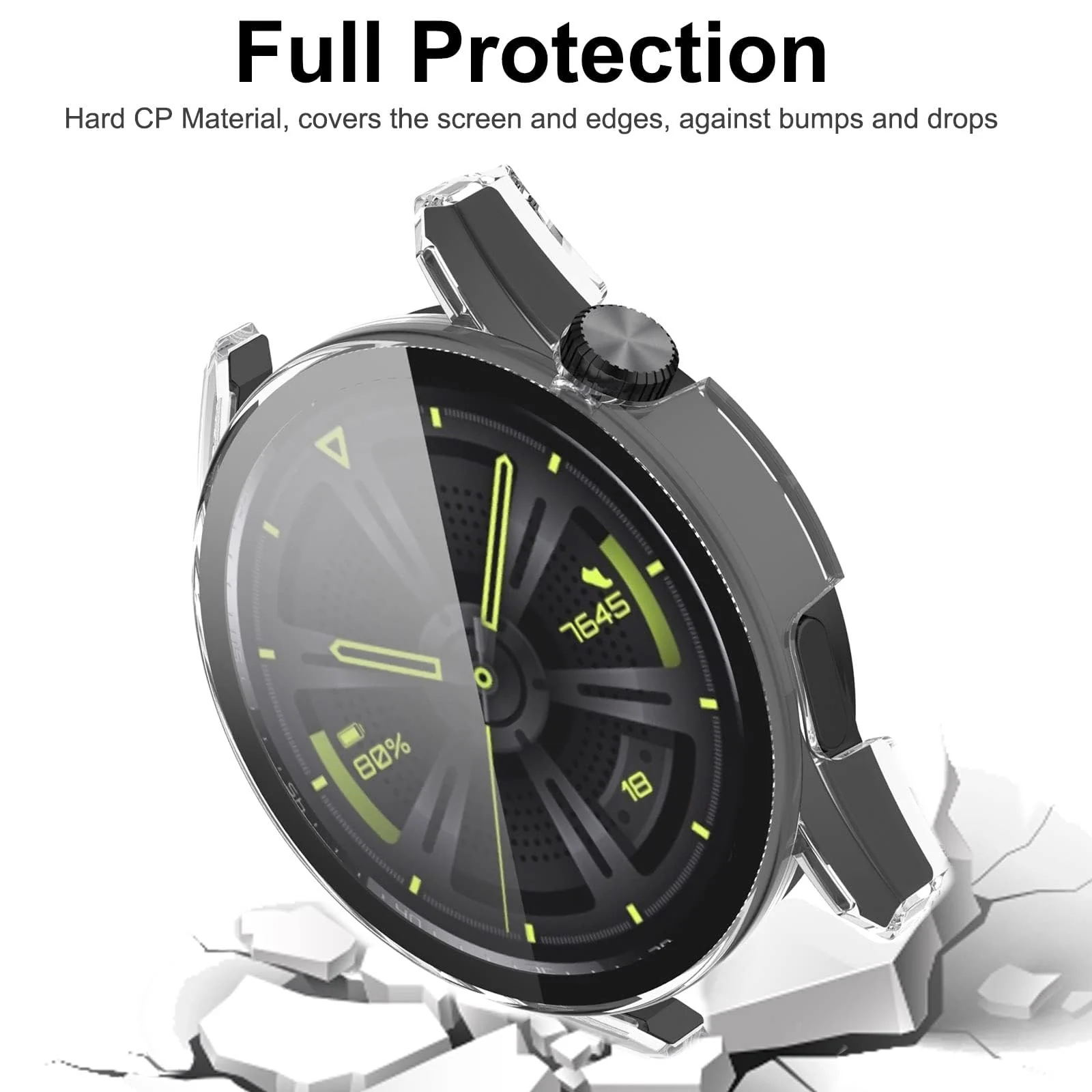DL3 Mobilak Protective Case Compatible with Huawei Watch GT3 46mm 9H Hardness PC Case Bumper Full Slim Protective Cover with Tempered Glass For Huawei Watch GT 3 46mm - Clear