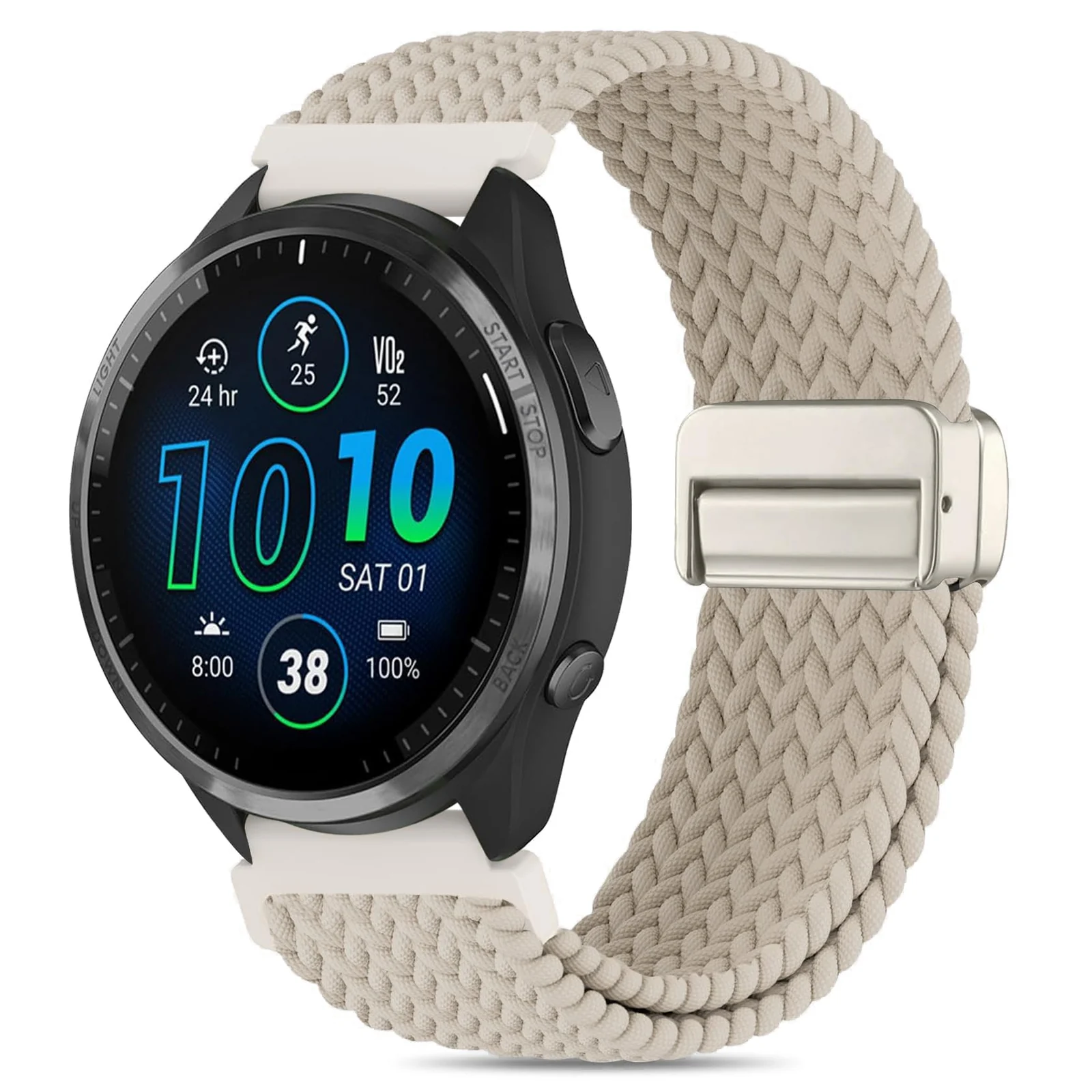 DL3 Mobilak 22mm Magnetic Band for Redmi Watch 5 Active/5 Lite/Samsung Galaxy Watch 3 45mm/Watch 46mm/Gear S3/Huawei watch GT6 GT5 46MM/GT2E/GT6 Pro/GT 5 Pro/Amazfit GTR 4/3, Stretchy Braided Nylon Sport Strap - Beige