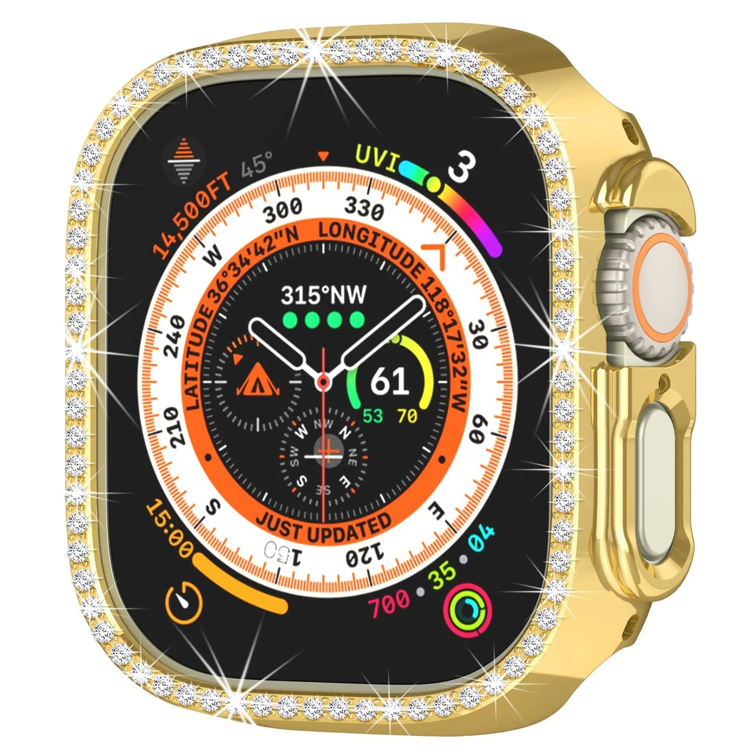 DL3 Mobilak Compatible with Apple Watch Ultra 49mm Bling Diamond Case PC Bumper Protective Cases Women Girls Crystal Shining Rhinestone Cases Smartwatch Accessories Case - Gold