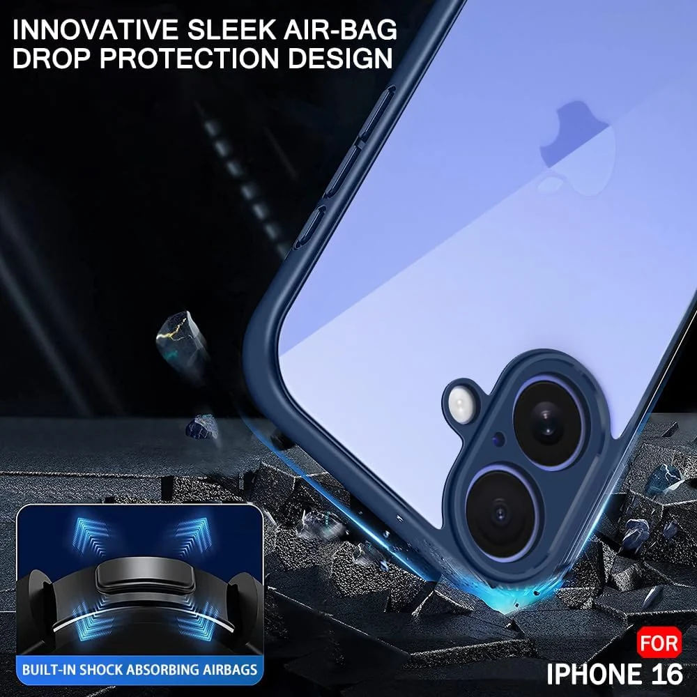 DL3 Mobilak Compatible with iPhone 16 6.1-Inch Case Transparent, Military-Grade Shockproof Anti-Yellowing, Slim Protective Phone Case Full Bumper Cover With Camera Protective - Blue