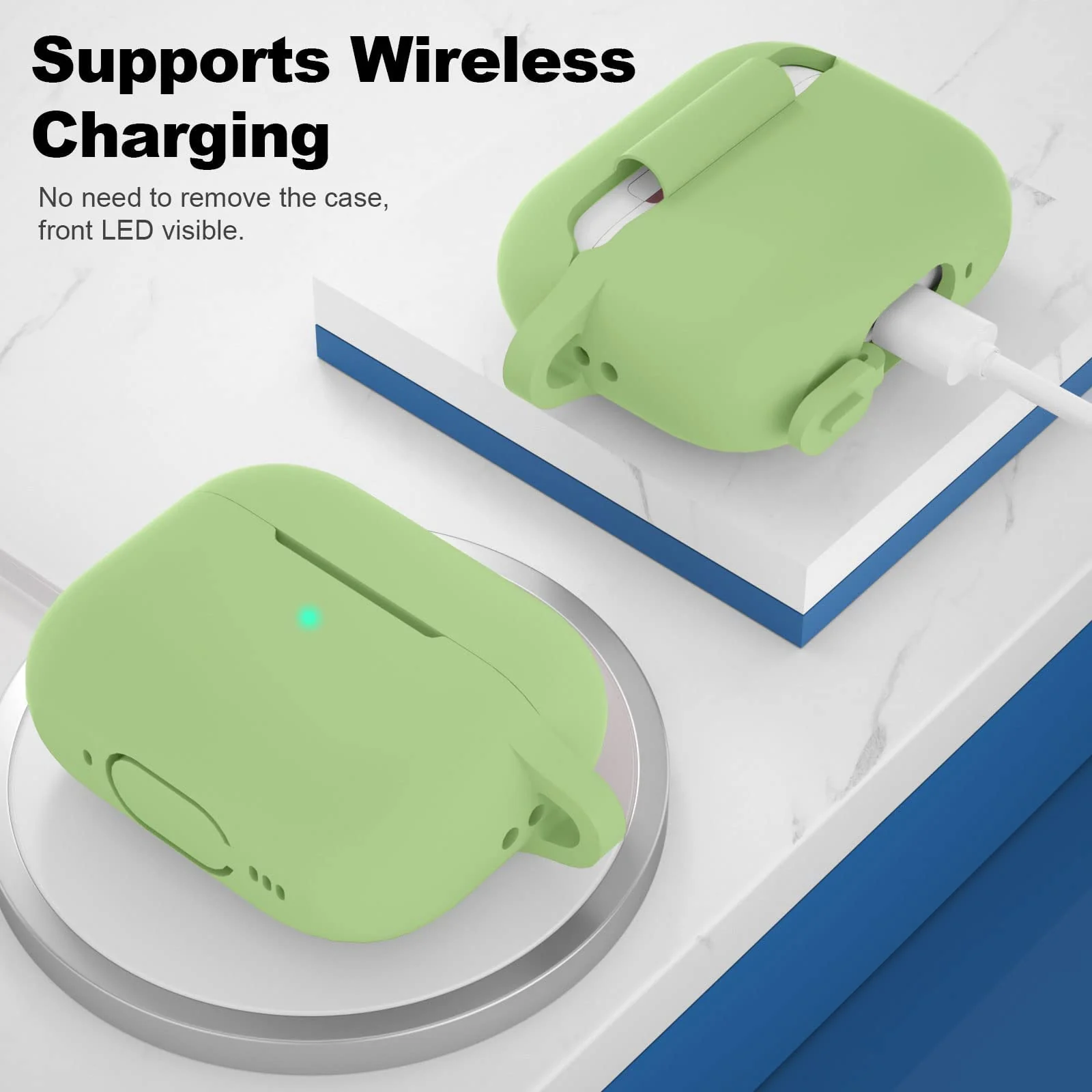DL3 Mobilak Compatible with AirPods Pro 2nd Generation Case Cover, Protective Silicone Skin with Keychain for Women Men for Apple AirPods Pro Gen 2 (2022), Front LED Visible - Mint Green