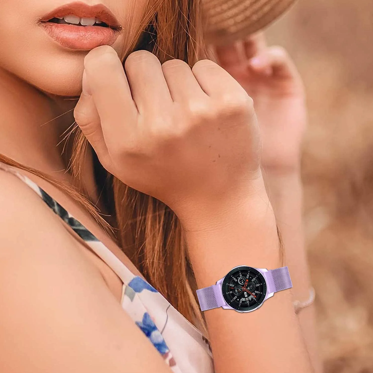 DL3 Mobilak Band stainless steel Magnetic 20MM Strap For Samsung Gear Sport/Watch 7/6/5/4/5 Pro 45mm/S2 classic/active 2 40mm 44mm/Amazfi GTS 2/2e/GTS 3/3 Pro/GTS 4/GTS 2 Mini/3 Mini/4 Mini/Bip 3 Pro - Light Purple