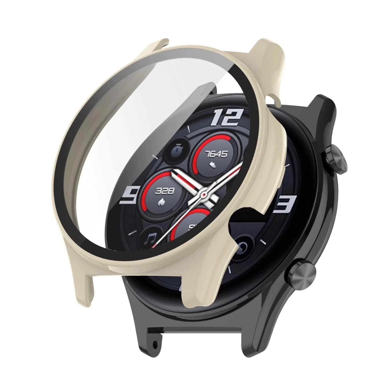 DL3 Mobilak Protective Case Compatible with Huawei Watch GT 2 46mm 9H Hardness PC Case Bumper Full Slim Protective Cover with Tempered Glass For Huawei Watch GT2 46mm - Ivory White