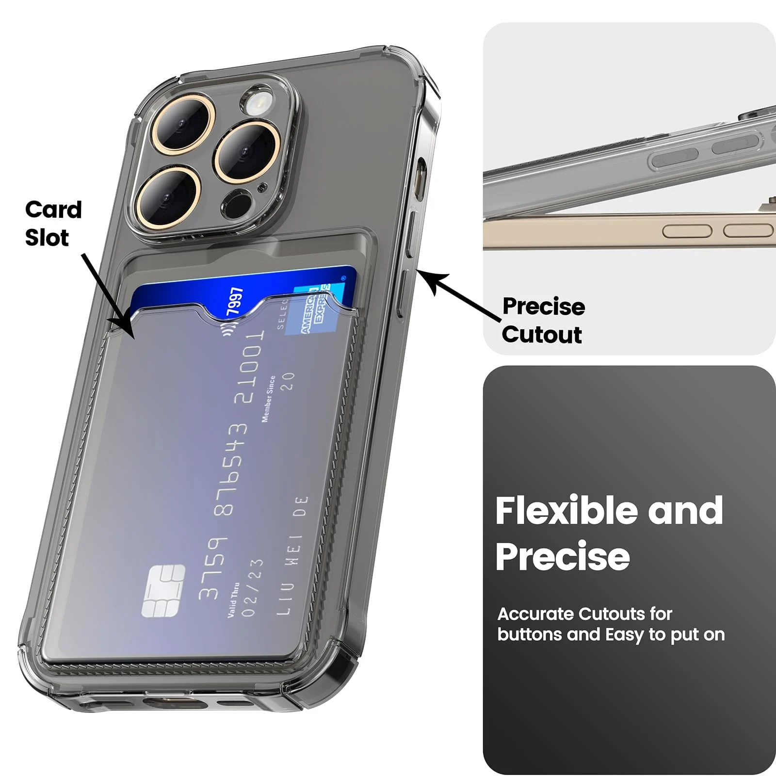 DL3 Mobilak Clear TPU Wallet Case with Card Slot and Camera Protection for Samsung Galaxy A55 - Black