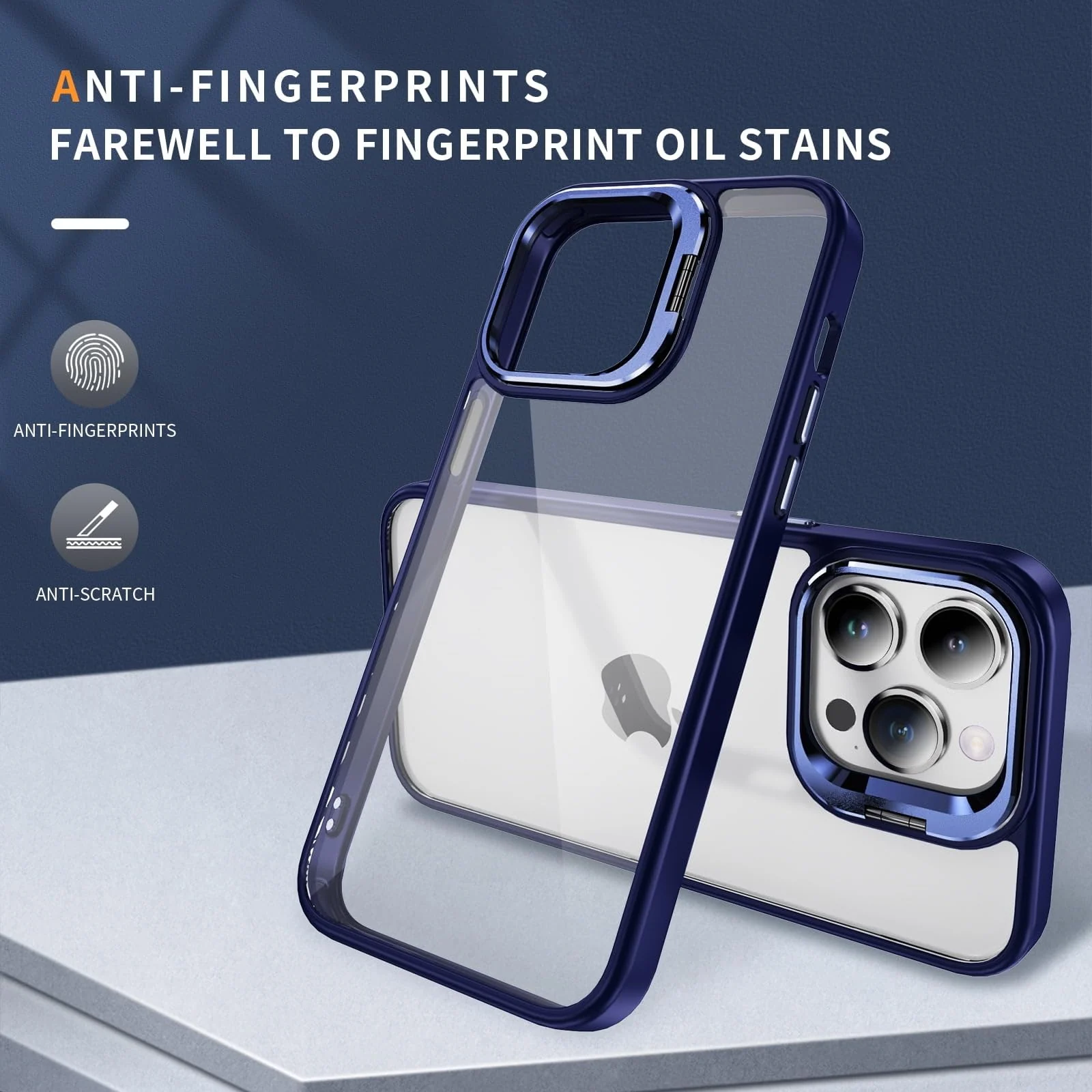 DL3 Mobilak Clear PC and TPU Case with Camera Ring Kickstand and Lens Protector for iPhone 15 Pro - Blue