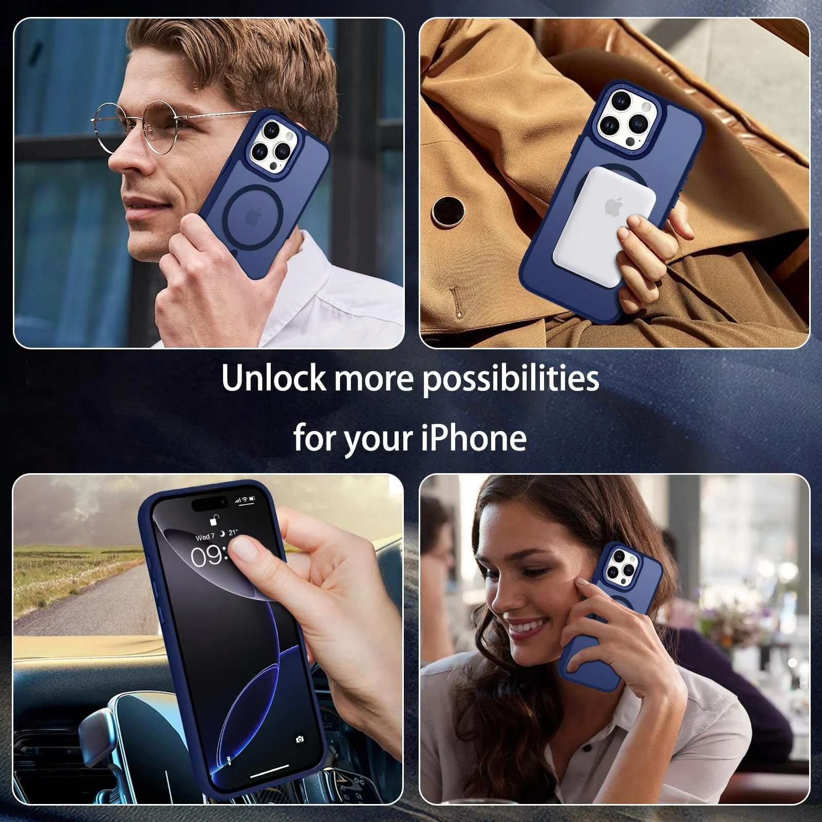 DL3 Mobilak Case for iPhone 15 Pro 6.1-Inch Magnetic Translucent Matte Phone Cases [Compatible with MagSafe] Thin Slim Fit Shockproof Bumper Hard Protective Cover for Women Men Girls - Blue