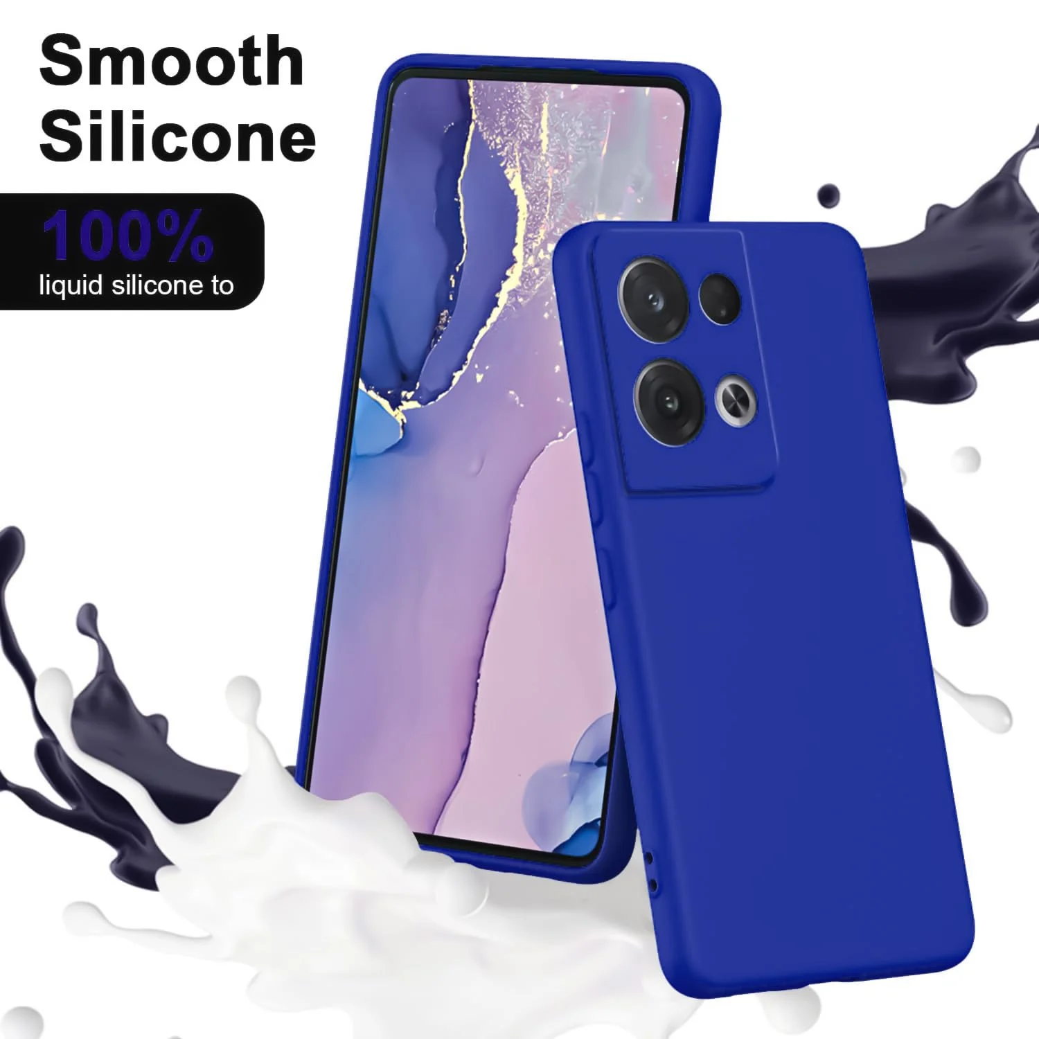 DL3 Mobilak Liquid Silicone Protective Case with Soft Microfiber Lining with Full Camera Protection for OPPO Reno 8 Pro 5G / Reno8 Pro+ Plus 5G - Pepsi