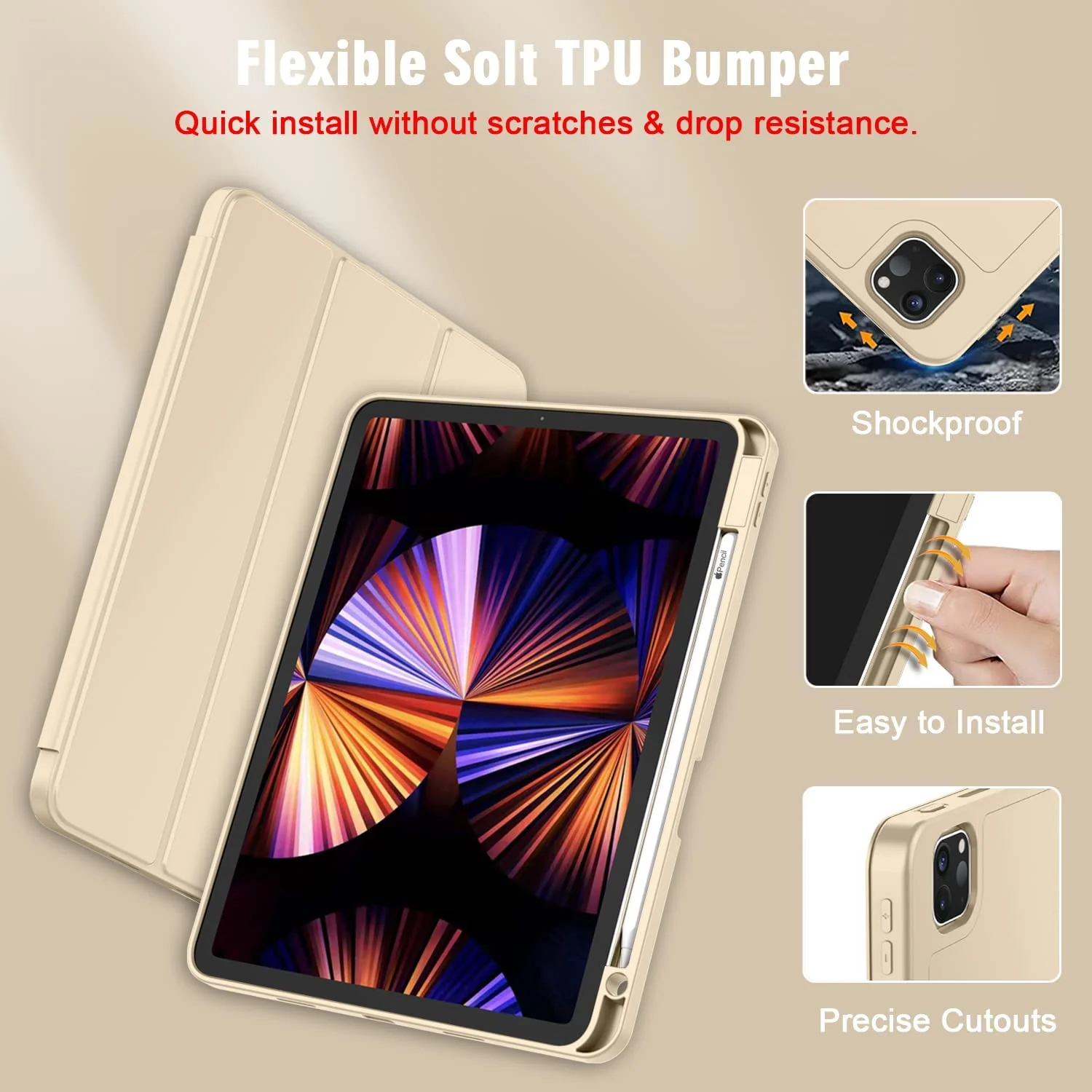 DL3 Mobilak Smart Case for Xiaomi Pad 5 / Mi Pad 5 Pro 11.0 inch 2021 with Pencil Holder, Soft TPU Smart Stand Back Cover Auto Wake/Sleep Feature - Gold