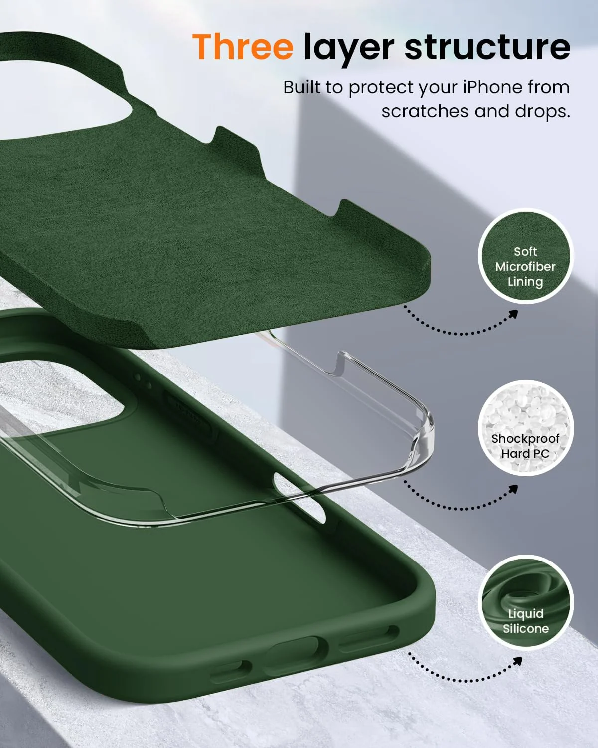 DL3 Mobilak Liquid Silicone Protective Case for iPhone 16 Pro with Microfiber Lining and Shockproof Design - Green 2