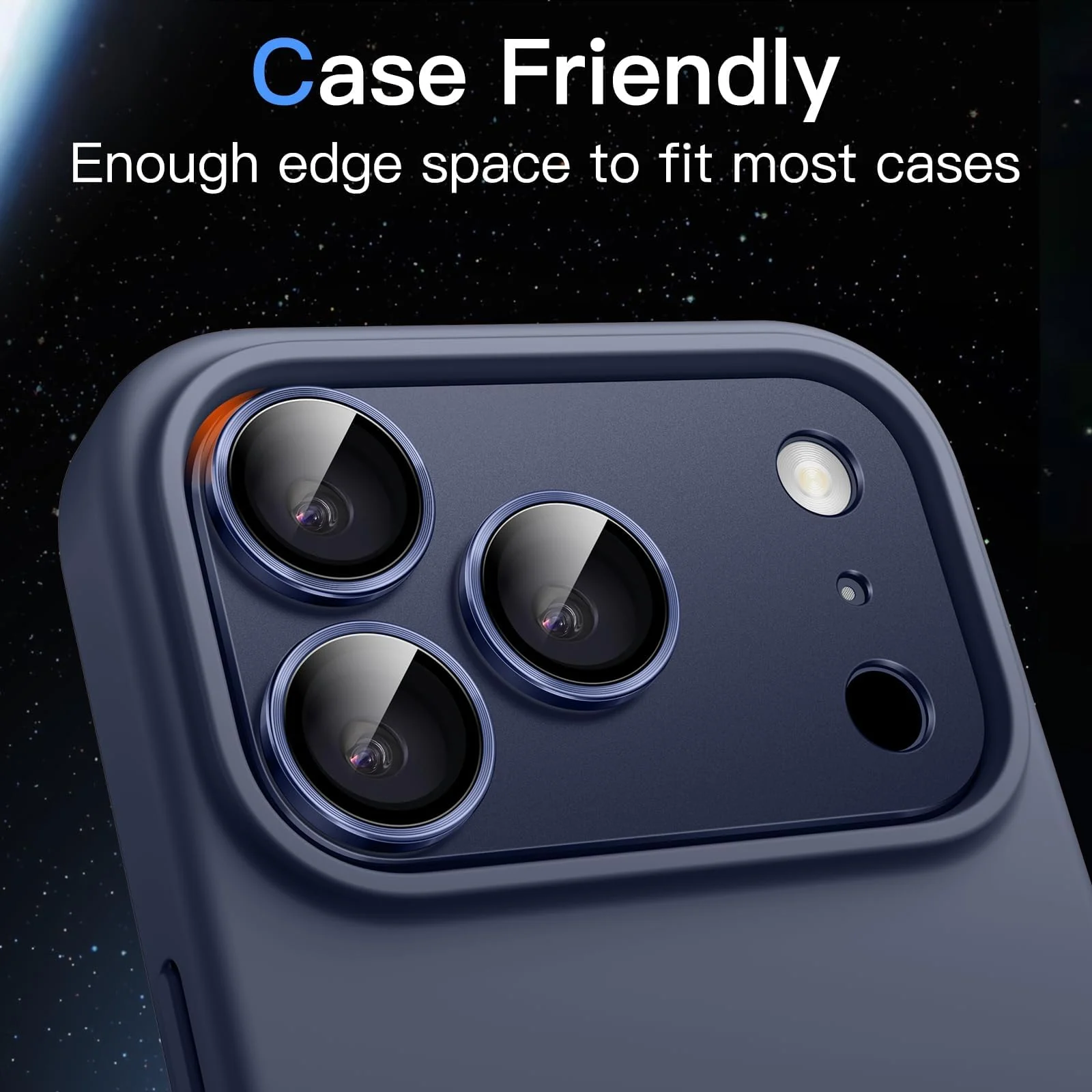 DL3 Mobilak Camera Protection for iPhone 17 Pro Max 6.9-Inch, Full Coverage 9H Tempered Glass Ring Cover, Matte Metal Plate, Does Not Influence on the Case, Pack of 1 - Blue
