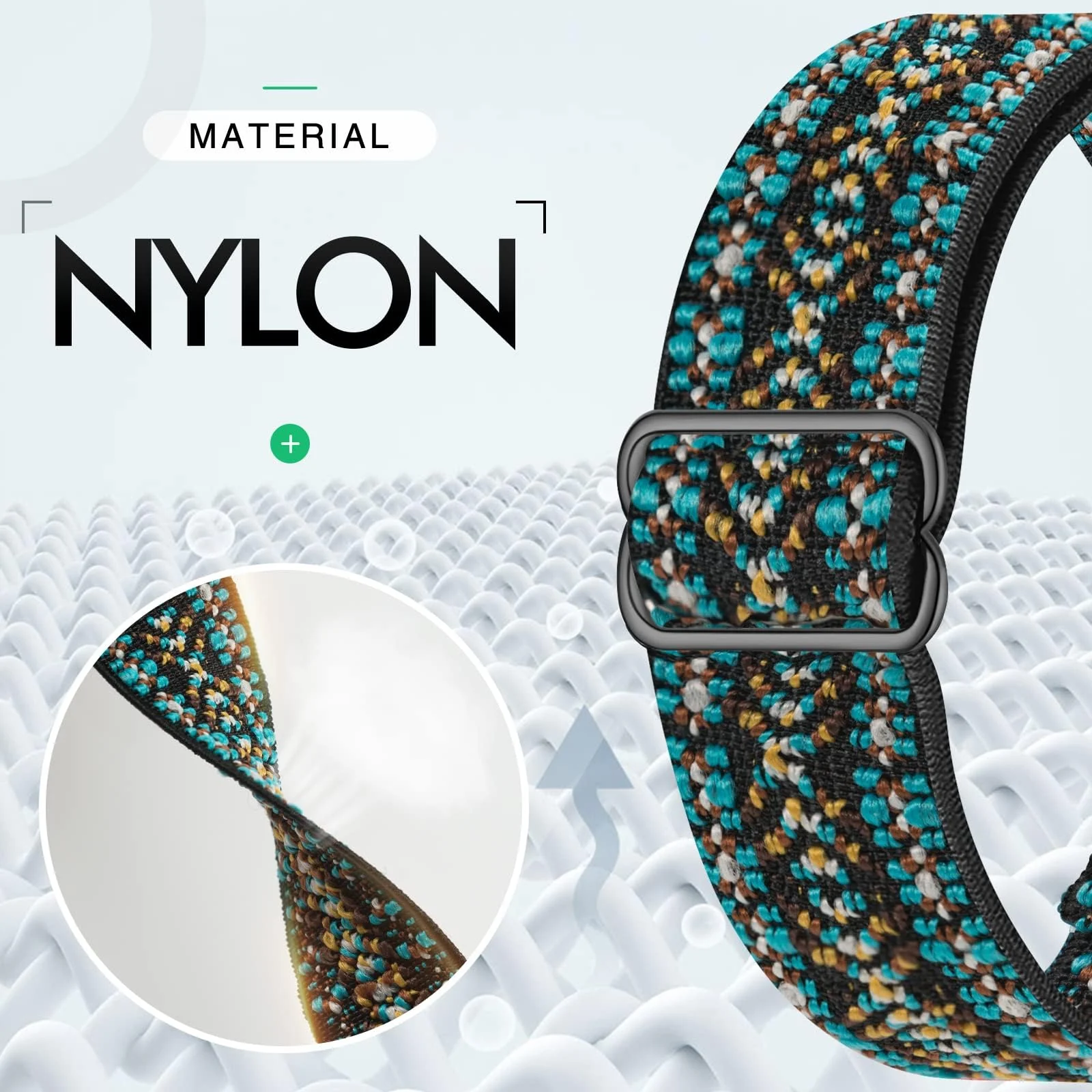 20MM Bnad Nylon Loop For Samsung Galaxy Watch 7/6/5/4 40mm 44mm/Watch 5 Pro 45mm/S2 classic/active 2 40mm 44mm Stretch Strap for Amazfit Active 2/GTS 4/3/3 Pro/2/2e/GTS 4 Mini (Boho Green)
