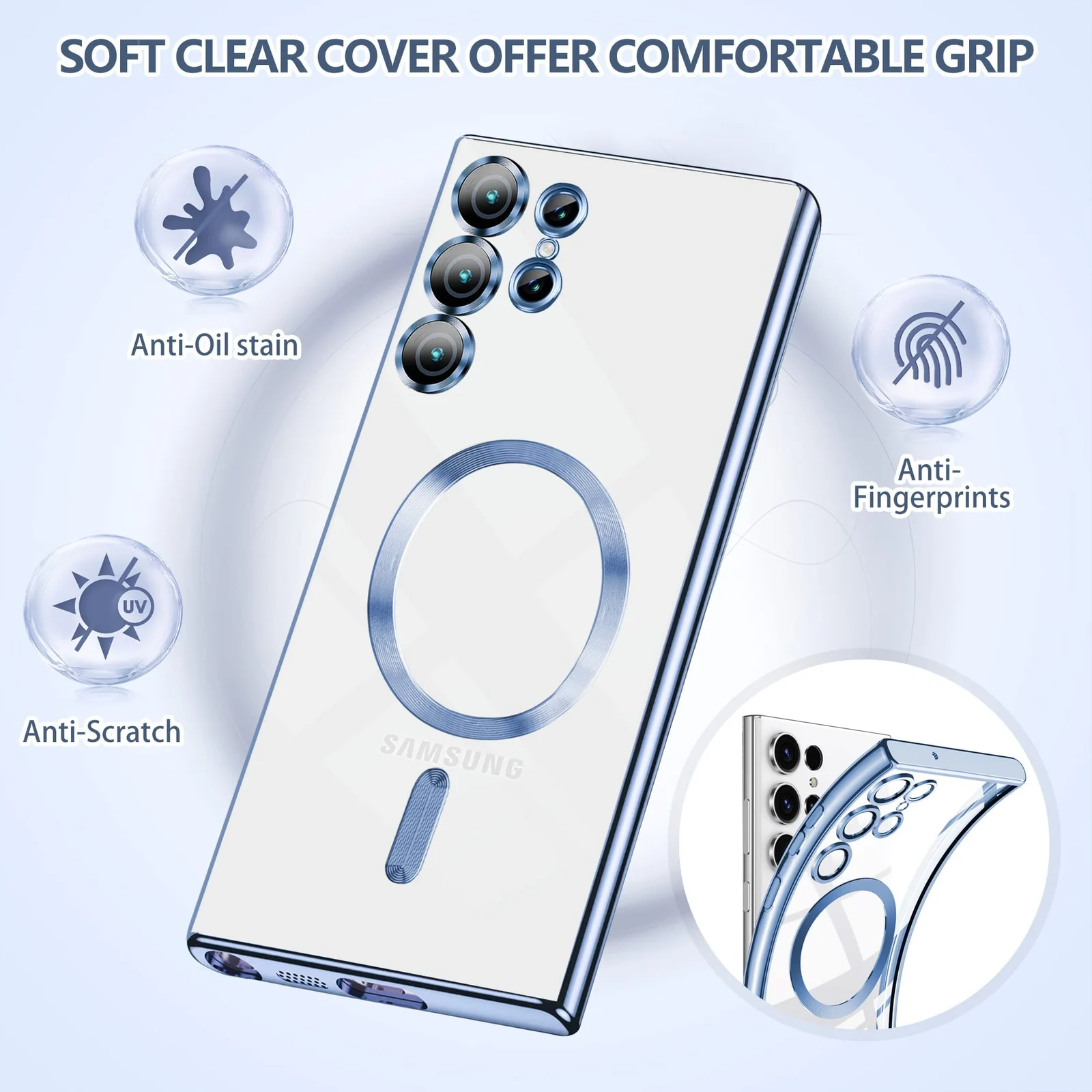 DL3 Mobilak Clear MagSafe-Compatible Magnetic Case for Samsung Galaxy S23 Ultra with Camera Protection - Sierra Blue
