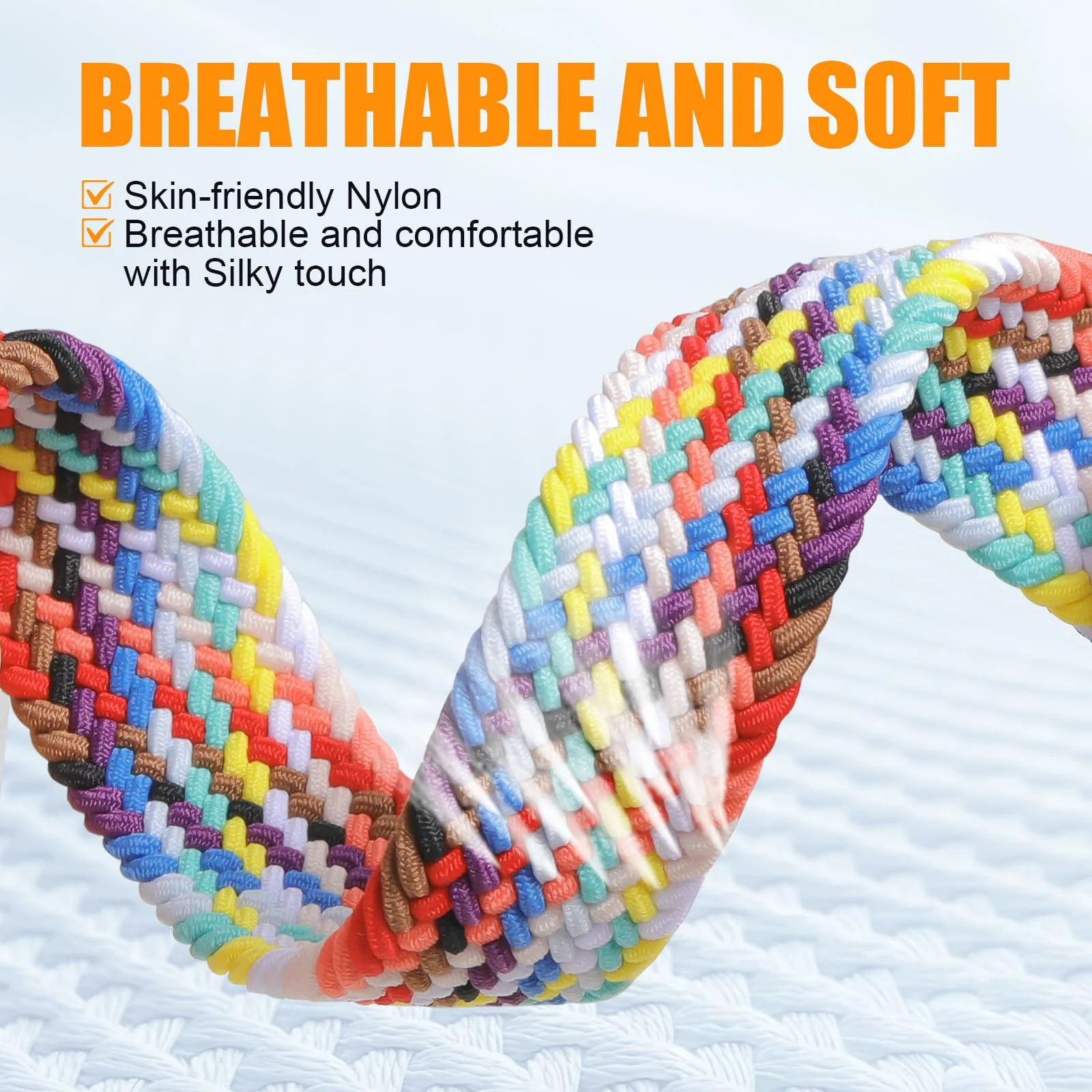 DL3 Mobilak Braided Bracelet Compatible with Redmi Watch 4/5 / 6 / Xiaomi Smart Band 8 Pro/Band 9 Pro, Nylon Magnetic Fabric Elastic Sport Nylon Replacement Strap for Men Women - Official Rainbow