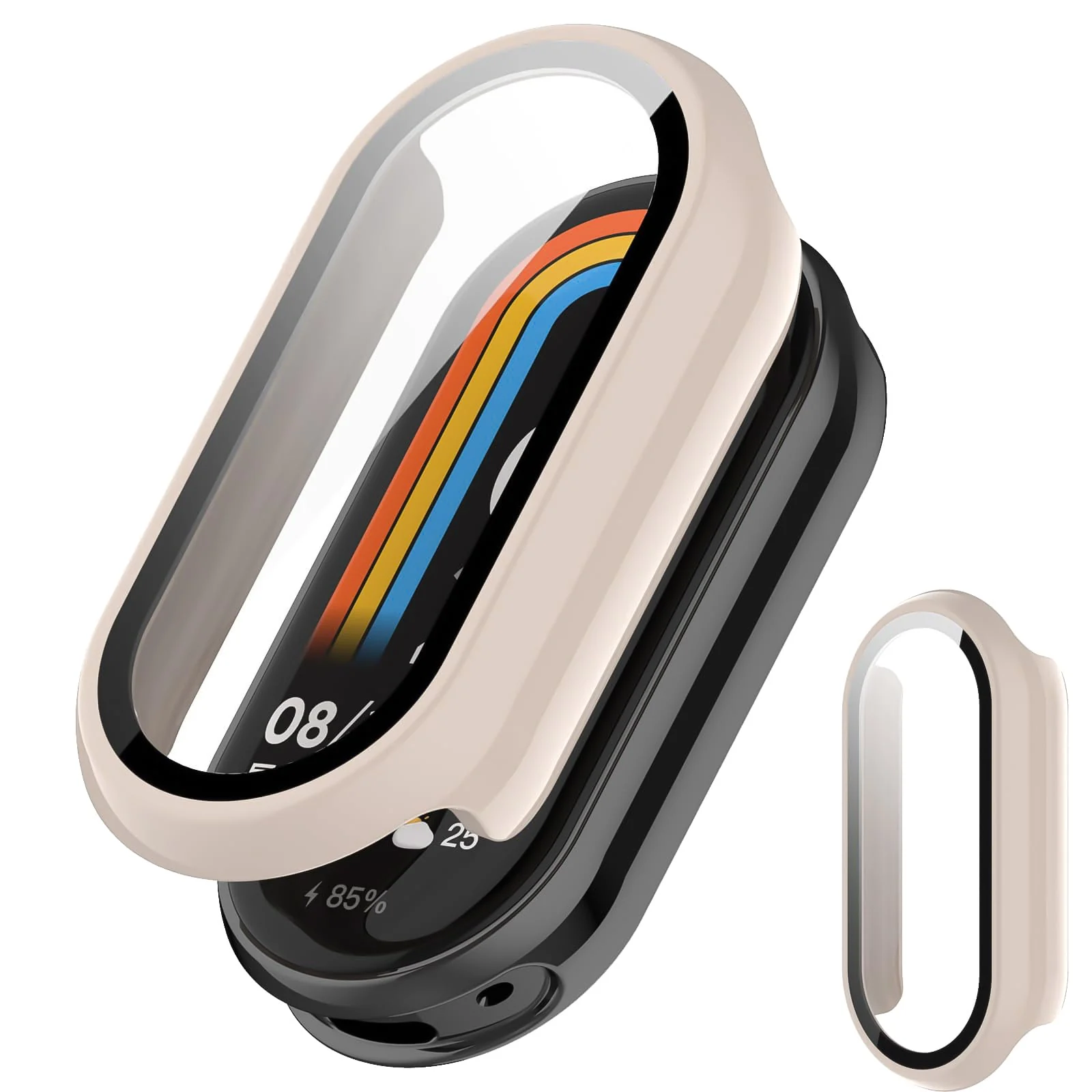 DL3 Mobilak Case Compatible with Xiaomi Mi Band 10, Full Coverage Slim Hard Case Protective Bumper Built-in Tempered Glass Screen Protector Shell for Xiaomi Smart Band 10 - Ivory White