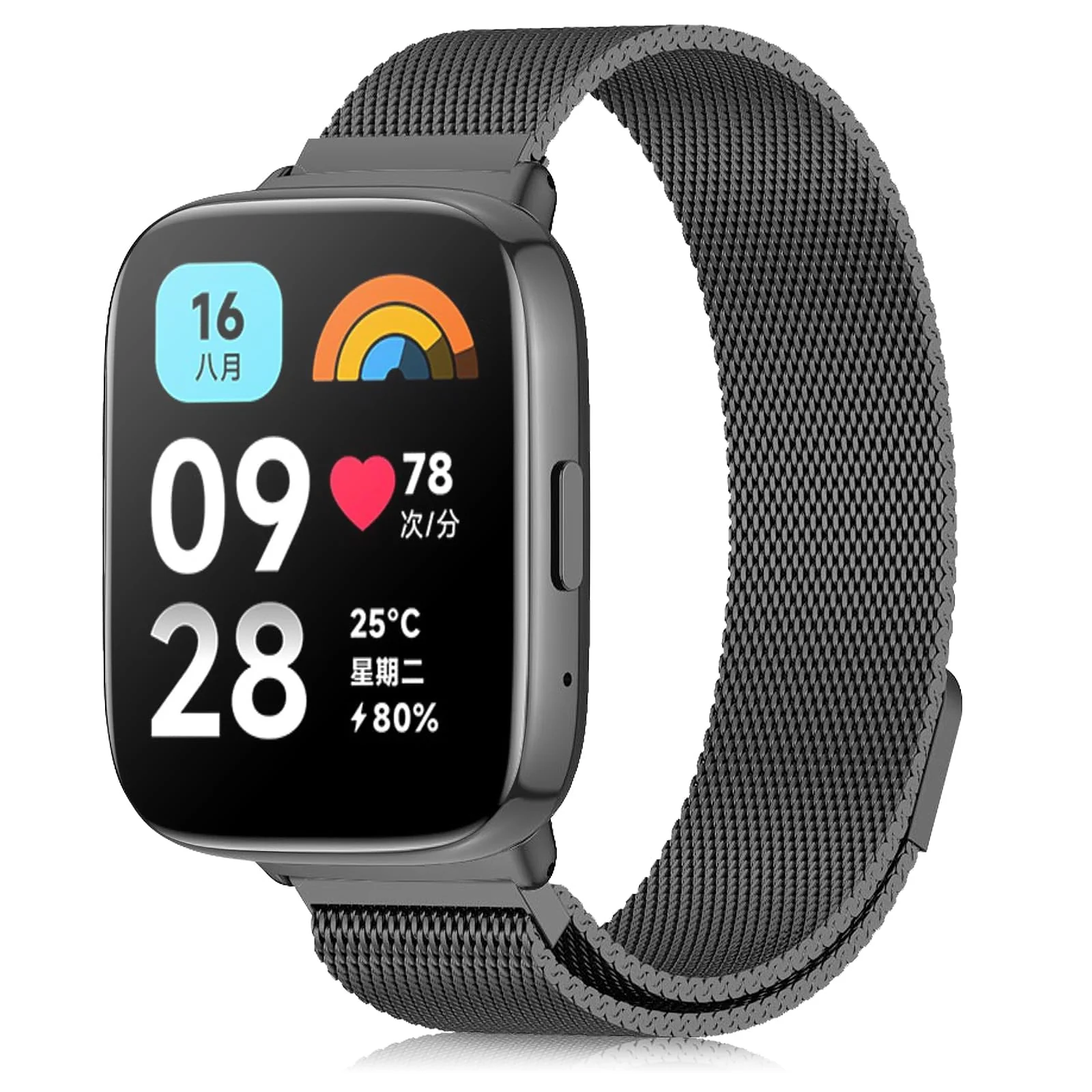 Dl3 Mobilak Bracelet Compatible with Xiaomi Redmi Watch 3 Active/Redmi Watch 3 Lite, Stainless Steel Replacement Strap, Mesh Metal Watch Strap, Magnetic Adjustable Replacement Watch Band (Black)