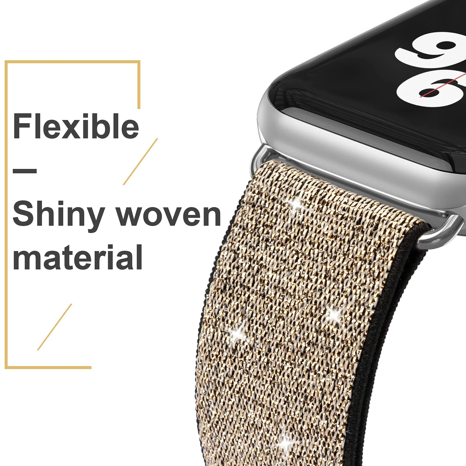 DL3 Mobilak Nylon Solo Loop Stretchy Straps For Apple Watch Band 49mm 45mm 44mm 42mm 41mm 40mm 38mm, Elastic Wristbands for Series 8 Ultra 7 6 5 4 3 2 1 Se (Shiny, 42MM/44MM/45MM/49MM) - Shiny Gold