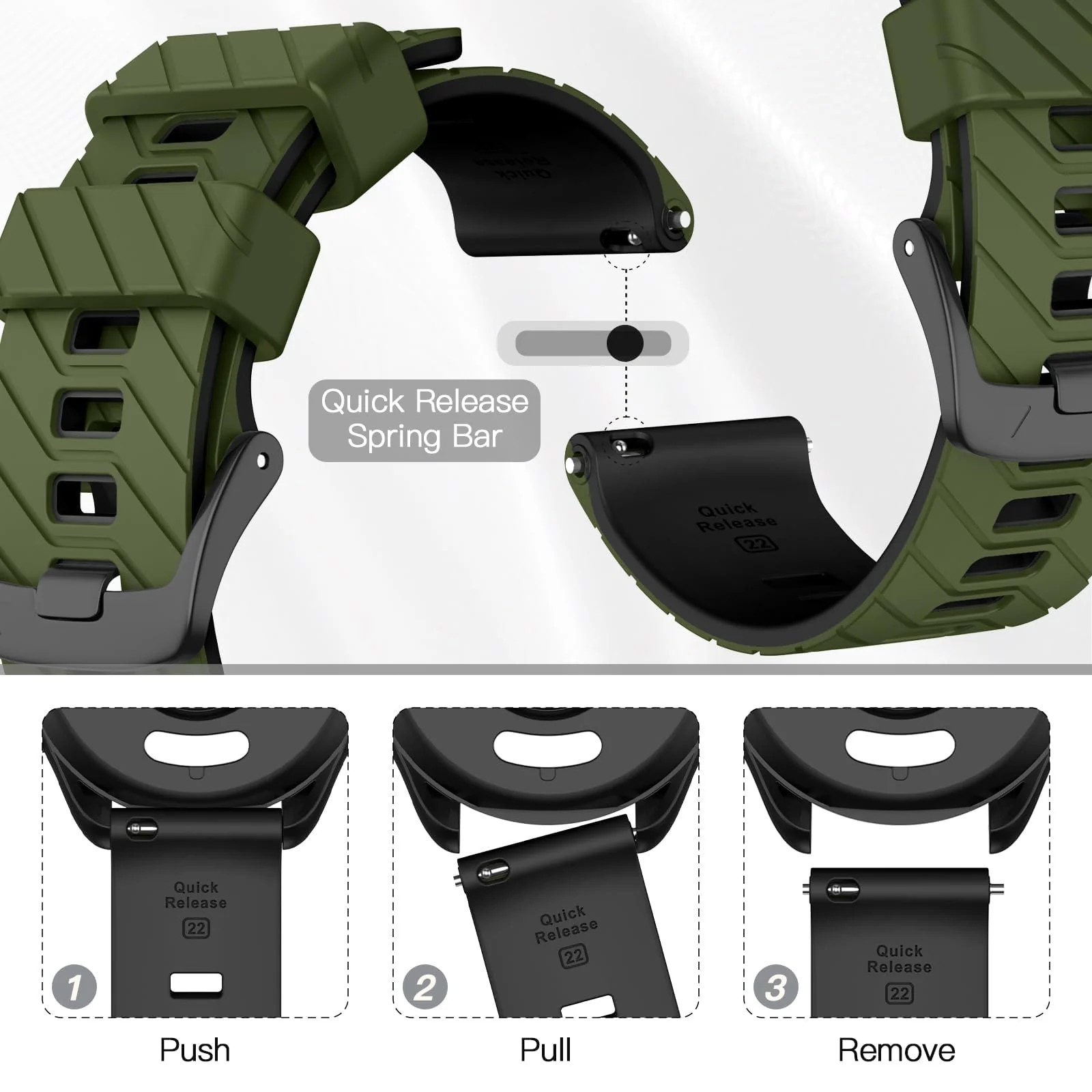 DL3 Mobilak Silicone Sport Band 22MM Strap For Xiaomi Redmi Watch 5 Active/5 Lite/Samsung Galaxy Watch 3 45mm/Watch 46mm/Gear S3/Huawei watch GT5 GT4 GT3 GT2 GT 46MM/GT2E/GT3 Pro/GT 5 Pro - Green/black