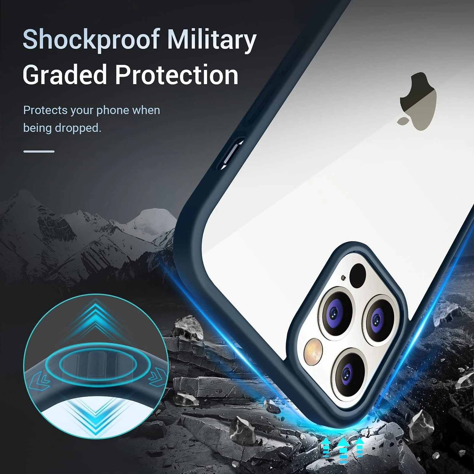 DL3 Mobilak Case Compatible With iPhone 14 (6.1 Inch), Clear Case Shockproof Hard PC +Soft Silicone [Not Yellowing] Transparent Protective Slim Case Phone - Blue