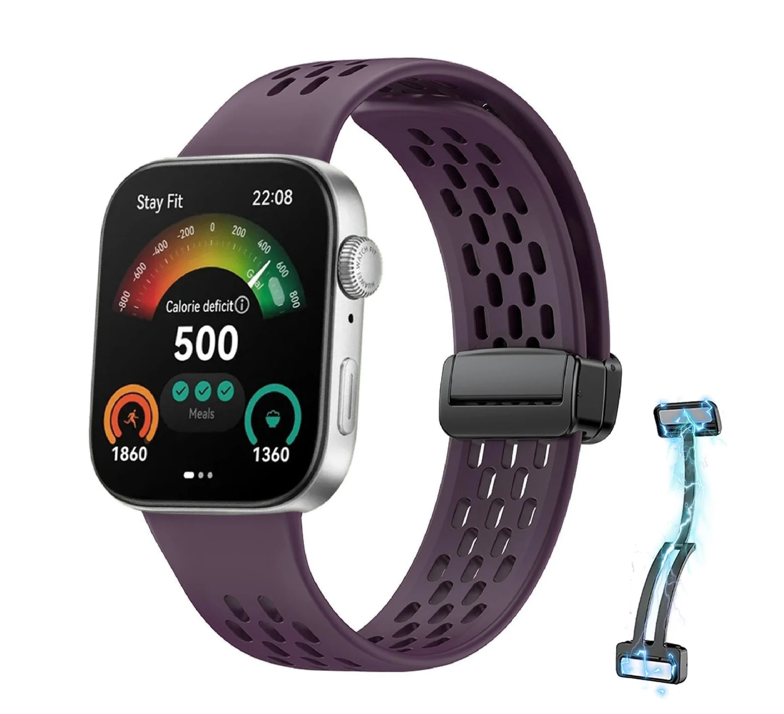 DL3 Mobilak Silicone Strap Compatible with Huawei Watch Fit 3/Fit 4/Fit 4 Pro Magnetic Metal Buckle Sport Silicone Breathable Strap for Men Women Band Quick Release Soft Replacment Wristband - Deep Purple