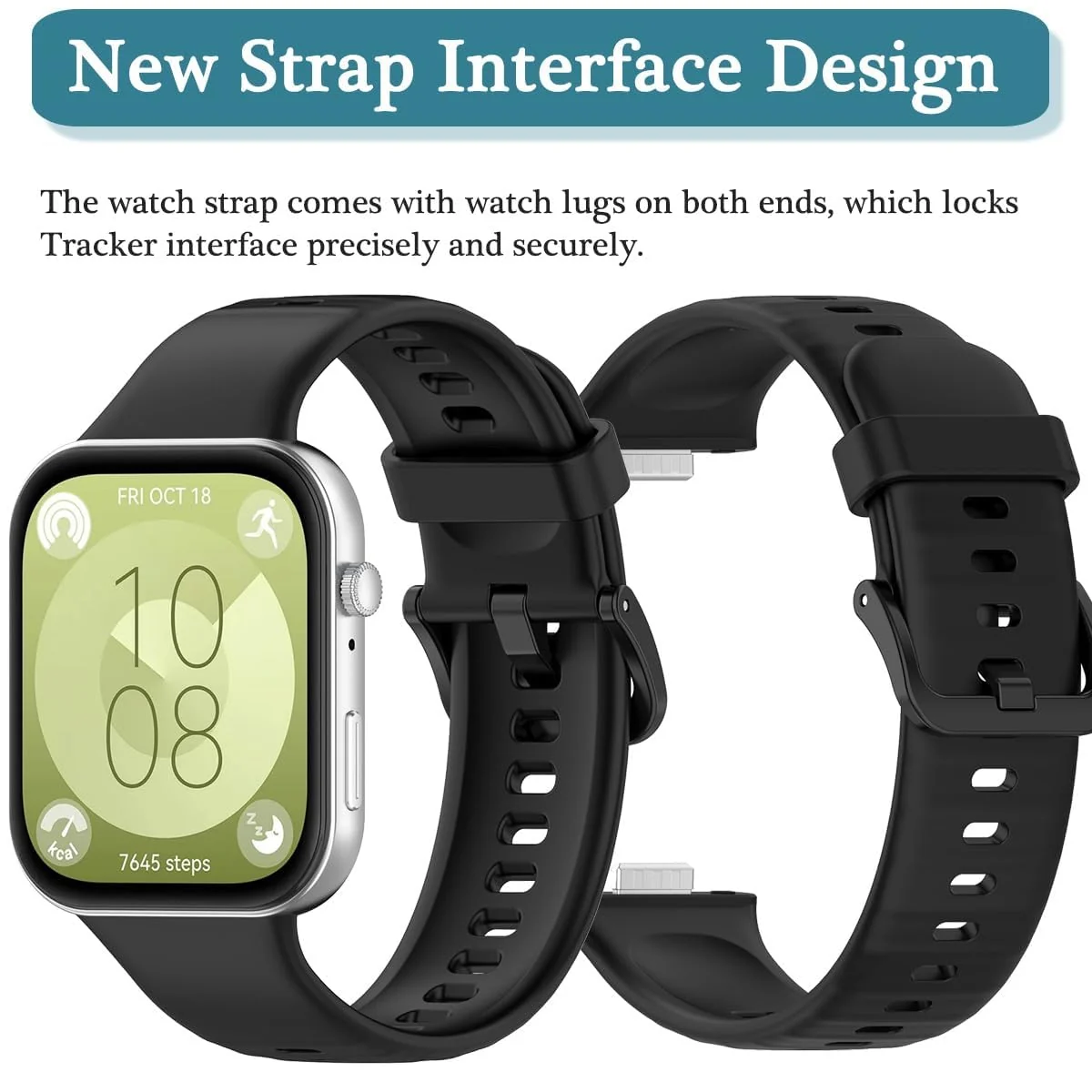 DL3 Mobilak Silicone Bracelet for Huawei Watch Fit 3/Watch Fit 4 Pro/Fit 4 Strap, Soft Silicone Sport Replacement Strap for Women/Men, Adjustable Waterproof Sports Band - Black