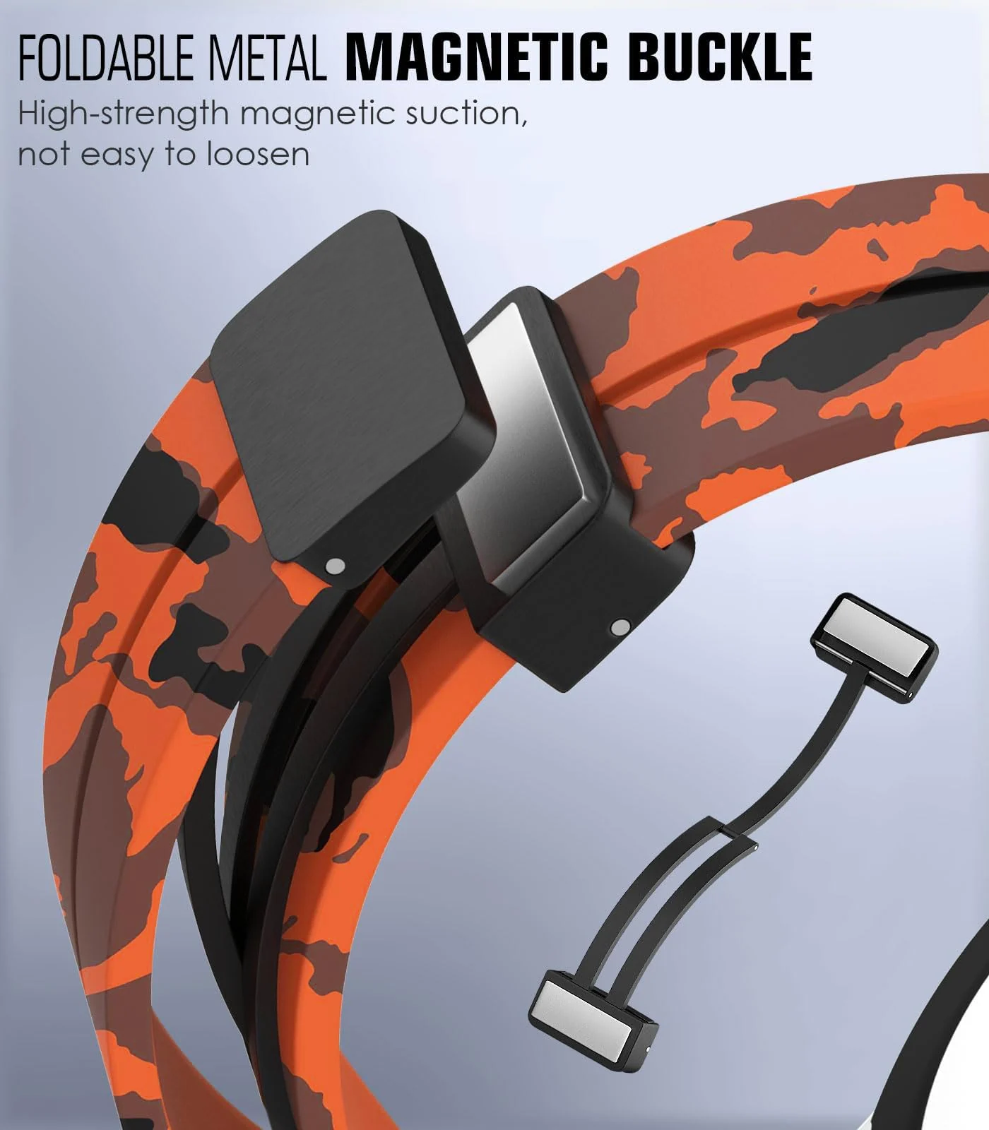 DL3 Mobilak Strap Compatible with Samsung Galaxy Watch 7 FE 6 5 4 Strap 40mm 44mm/Watch 6 Classic 43mm 47mm/5 Pro 45mm/4 Classic 42mm 46mm, No Gap Magnetic Clasp Silicone Band - Camouflage Orange