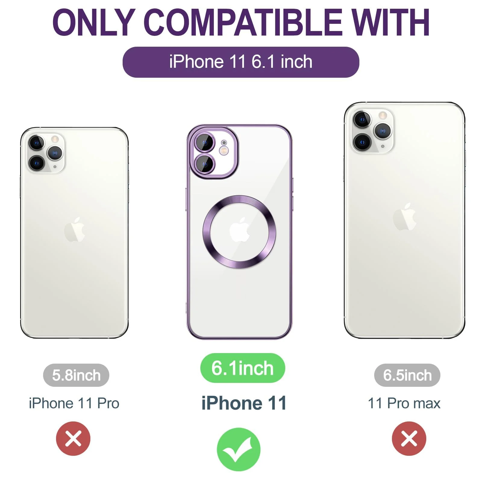DL3 Mobilak Clear TPU Case with Electroplated Edges for iPhone 11 with Camera Protection and Shockproof Design - Deep Purple