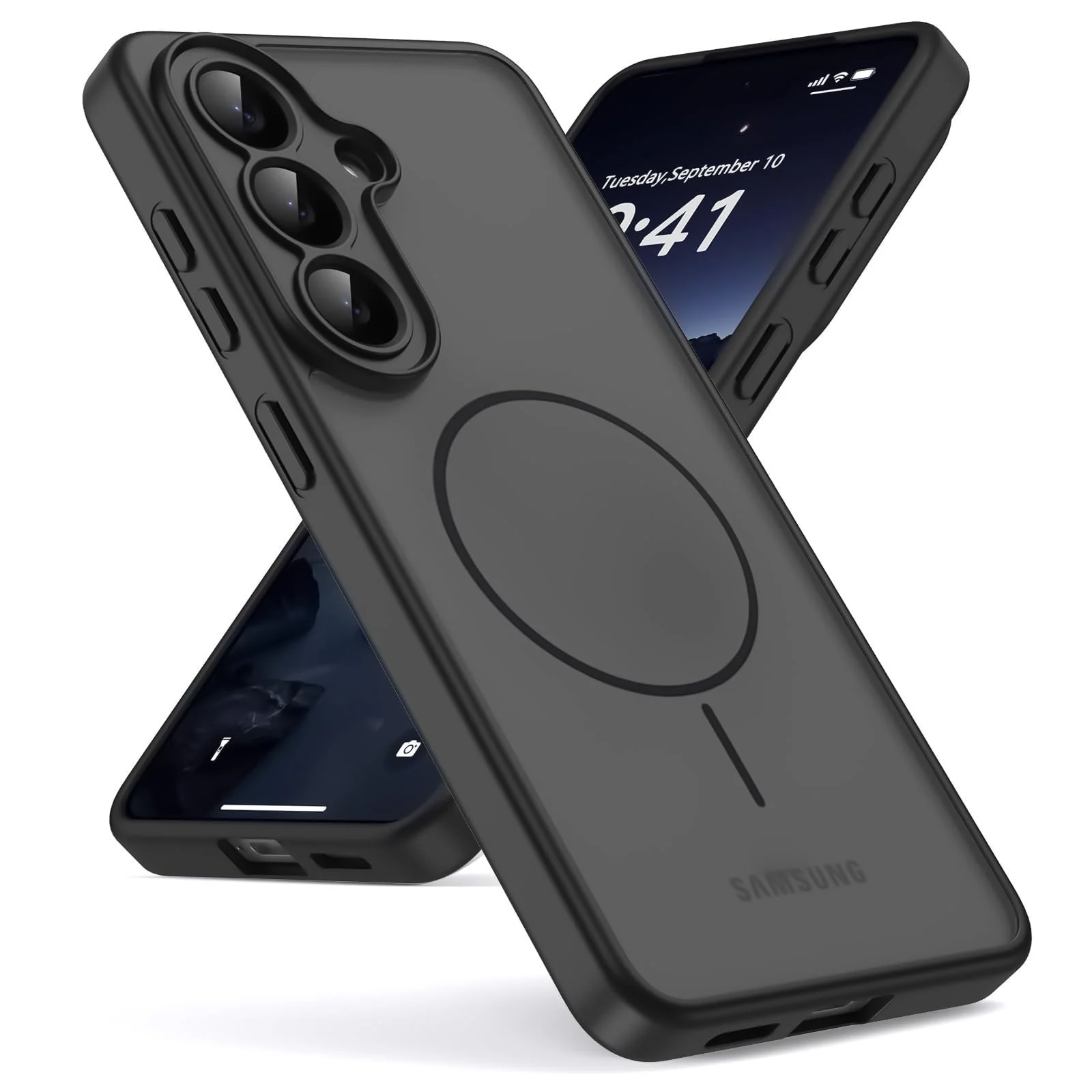 DL3 Mobilak Case For Samsung Galaxy A55 Translucent Matte PC Back & Soft TPU Edge, [Not Compatible with MagSafe] Anti-Scratch Shockproof Protective Cover with Full Camera Protection - Black