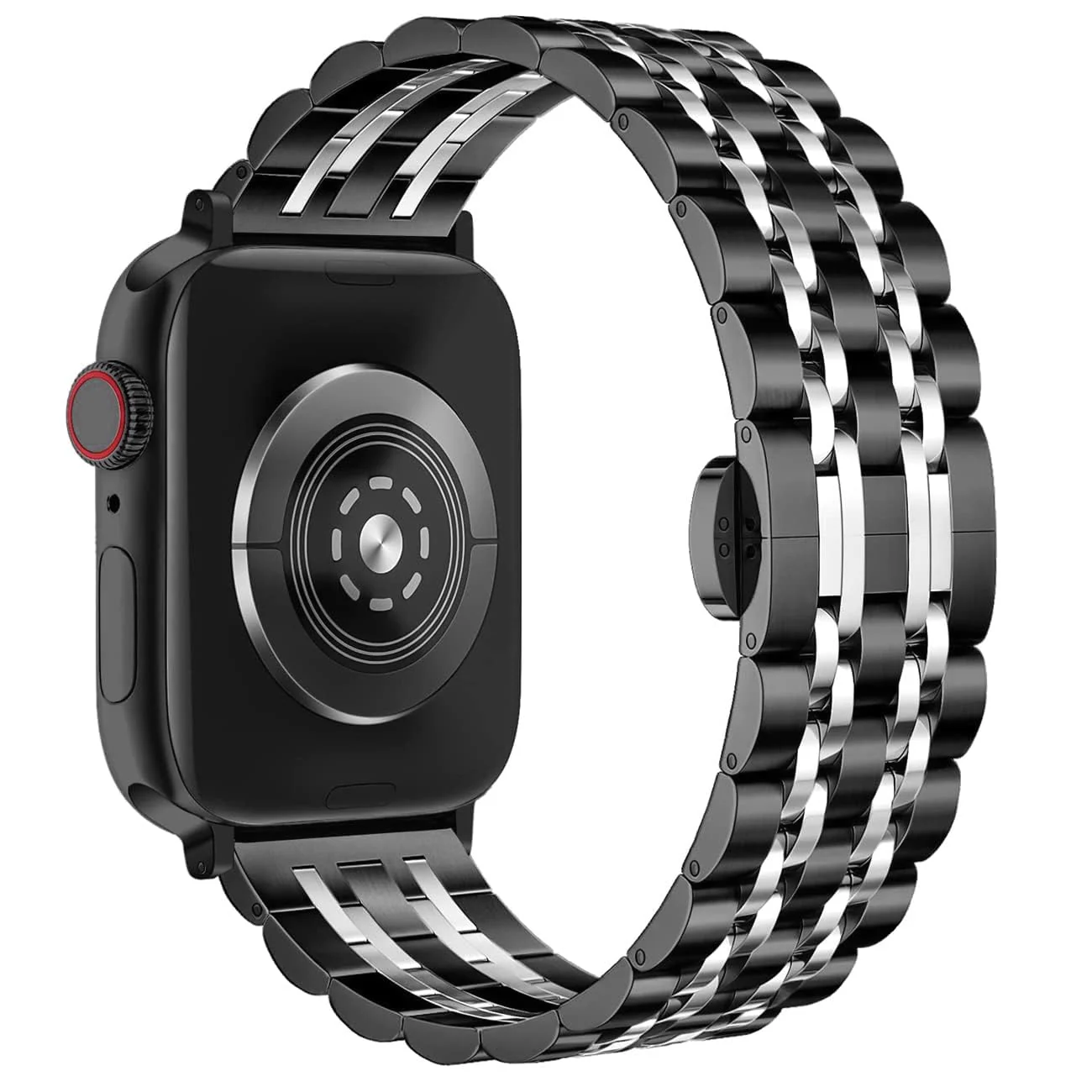 DL3 MOBILAK Adjustable Stainless-Steel Link Watch Strap for 38 and 40 and 41mm Apple Watch - Black/Silver