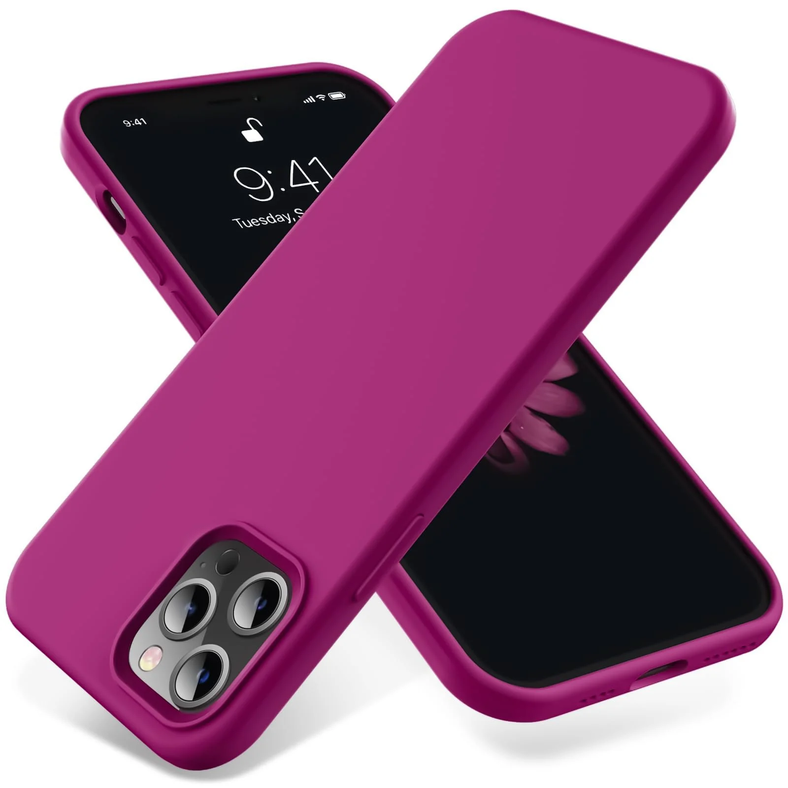 DL3 Mobilak Liquid Silicone Protective Case for iPhone 14 Pro (6.1 Inch) with Camera Protection and Microfiber Lining - Fuchsia