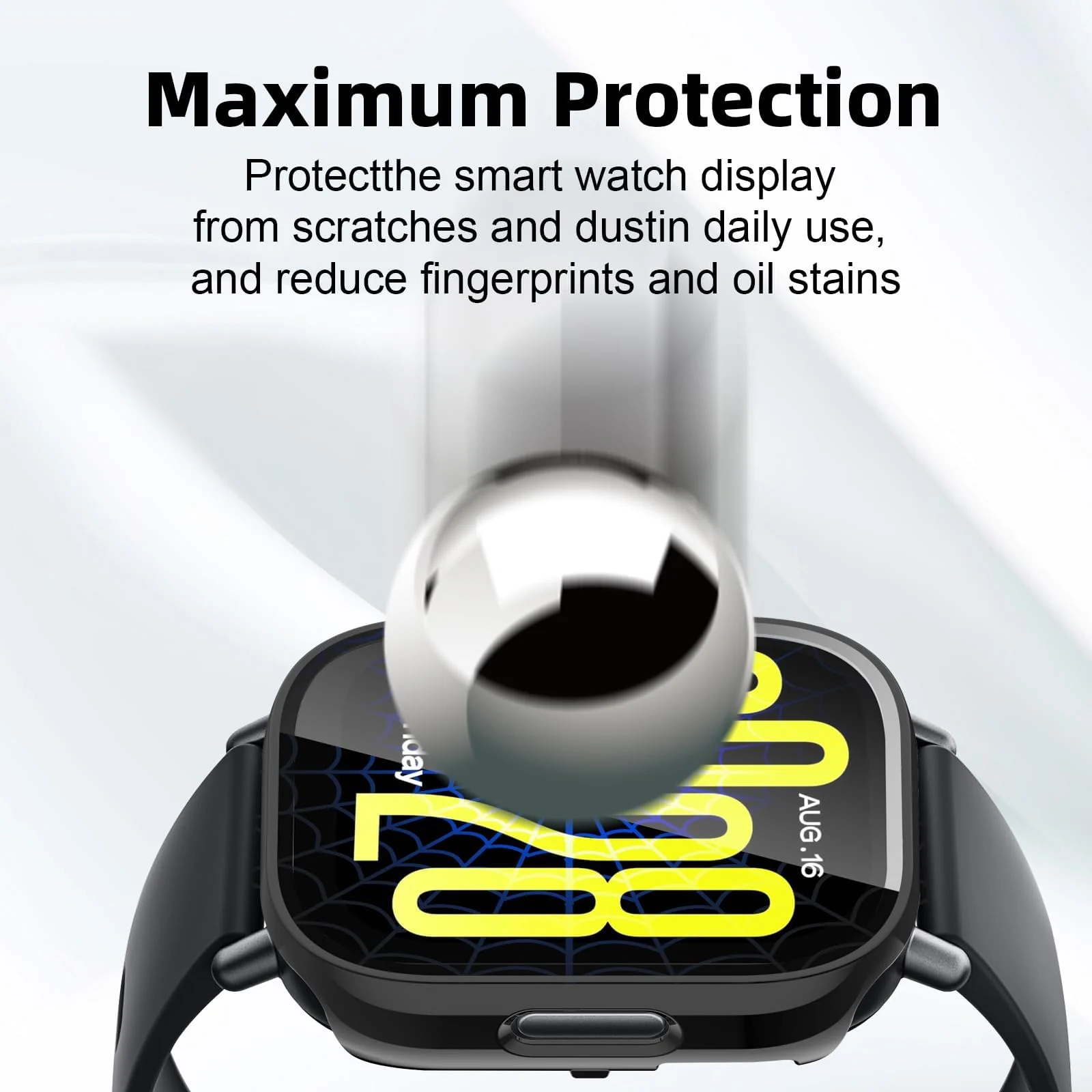 DL3 Mobilak Case with Screen Protector for Xiaomi Redmi Watch 5 Active, Bumper Full Coverage Hard PC Overall Protective Cover, Built-in Tempered Glass Film High Sensitivity - Black