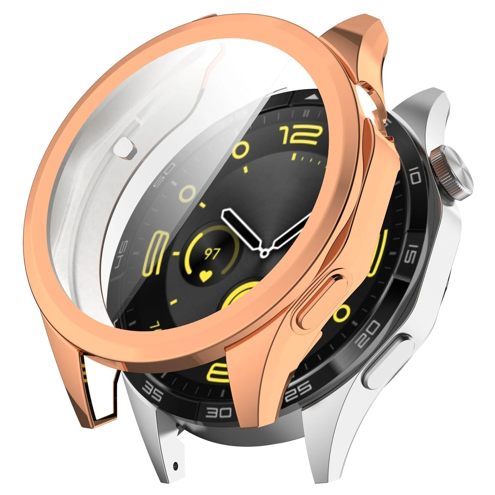 DL3 MOBILAK Full-Coverage Watch Case with Tempered Glass for Huawei Watch GT 4 46MM - Rose Gold