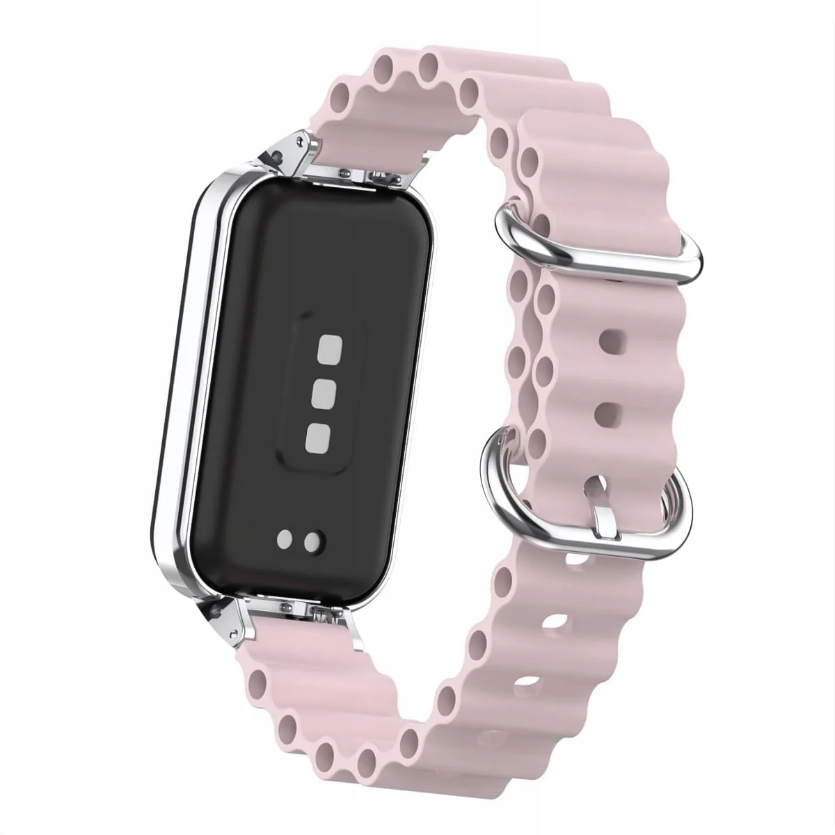 DL3 Mobilak Ocean Strap Compatible with Xiaomi Redmi Band 2/Smart Band 8 Active, Adjustable Silicone Band with Metal Buckle and Frame for Women and Men - Pink