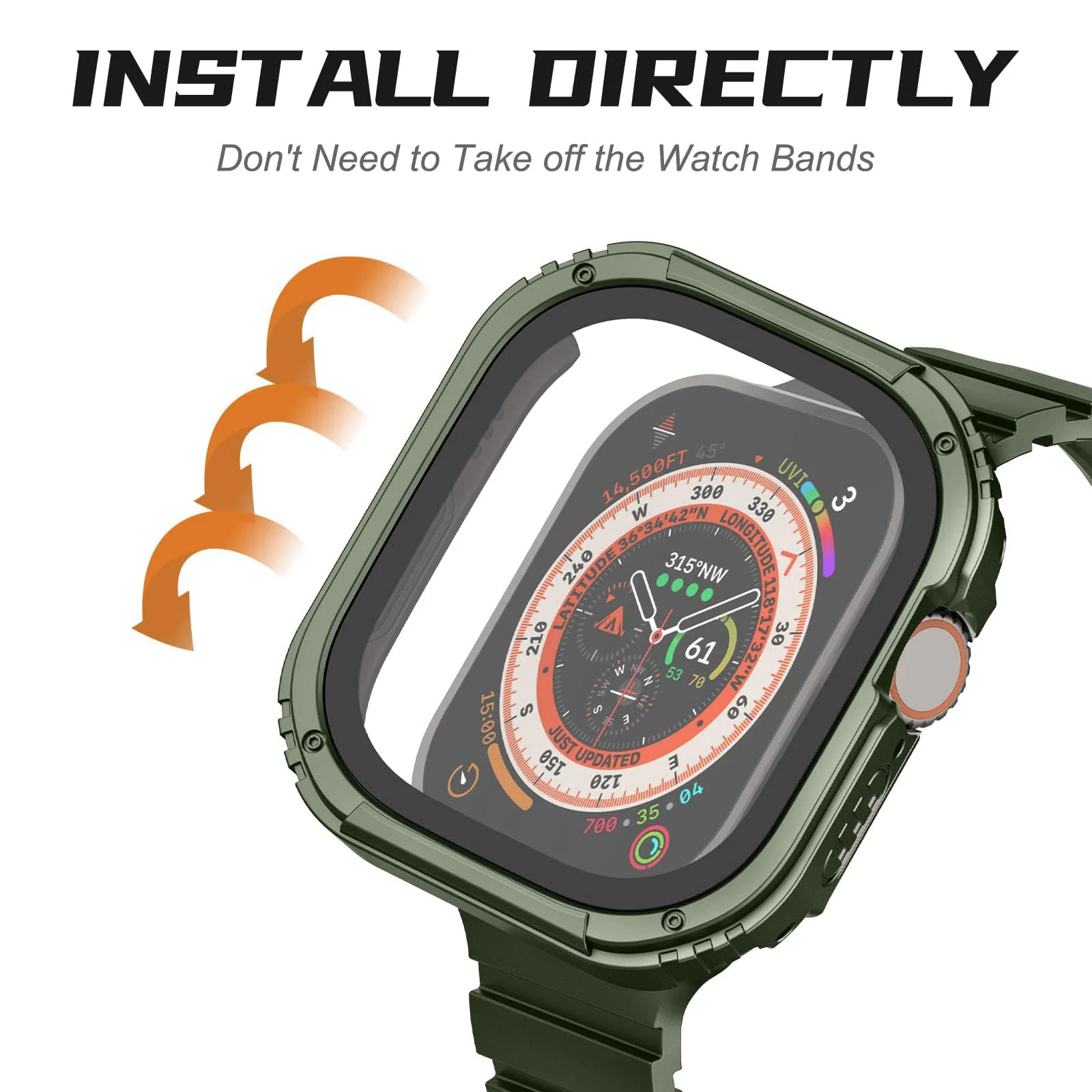 DL3 Mobilak Case Rugged For Apple Watch Ultra 2 / Ultra 49mm with Screen Protector, Durable Military Grade Quattro Pro Series Drop-Proof Protective Cover Full Coverage Shock-Proof Bumper - Green