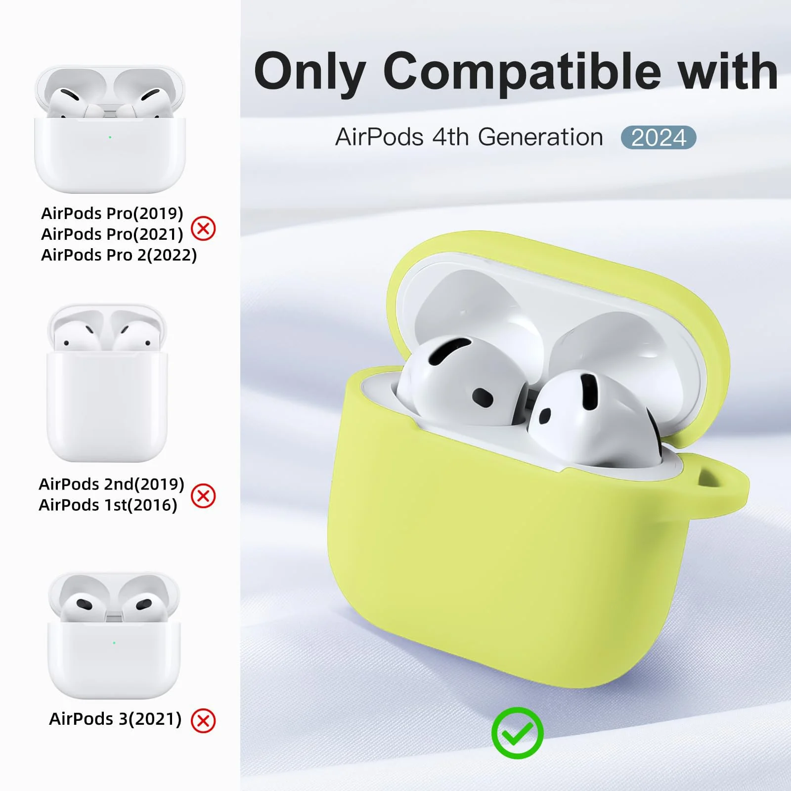 DL3 Mobilak Compatible with AirPods 4 Case (2024), Soft Silicone Full Protective Case Cover with Keychain, For Apple AirPods 4th Generation for Women Men - Yellow