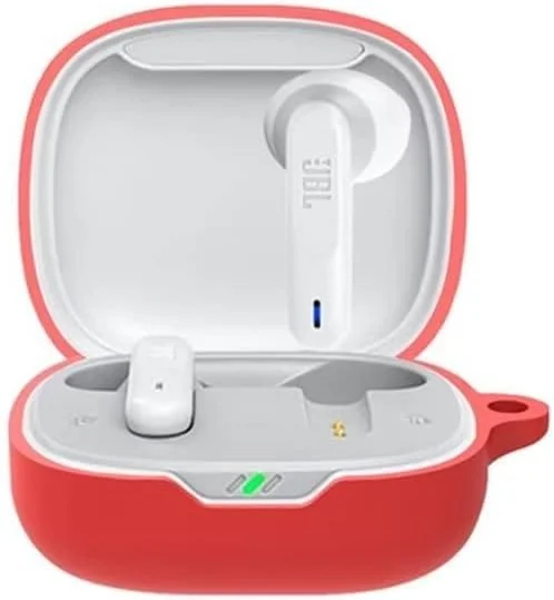 DL3 Mobilak Silicone Case Compatible with JBL Wave 300 TWS Earbuds, Soft Silicone Protective Case Cover, Shockproof Sleeve with Carabiner For JBL Wave 300 TWS - Red