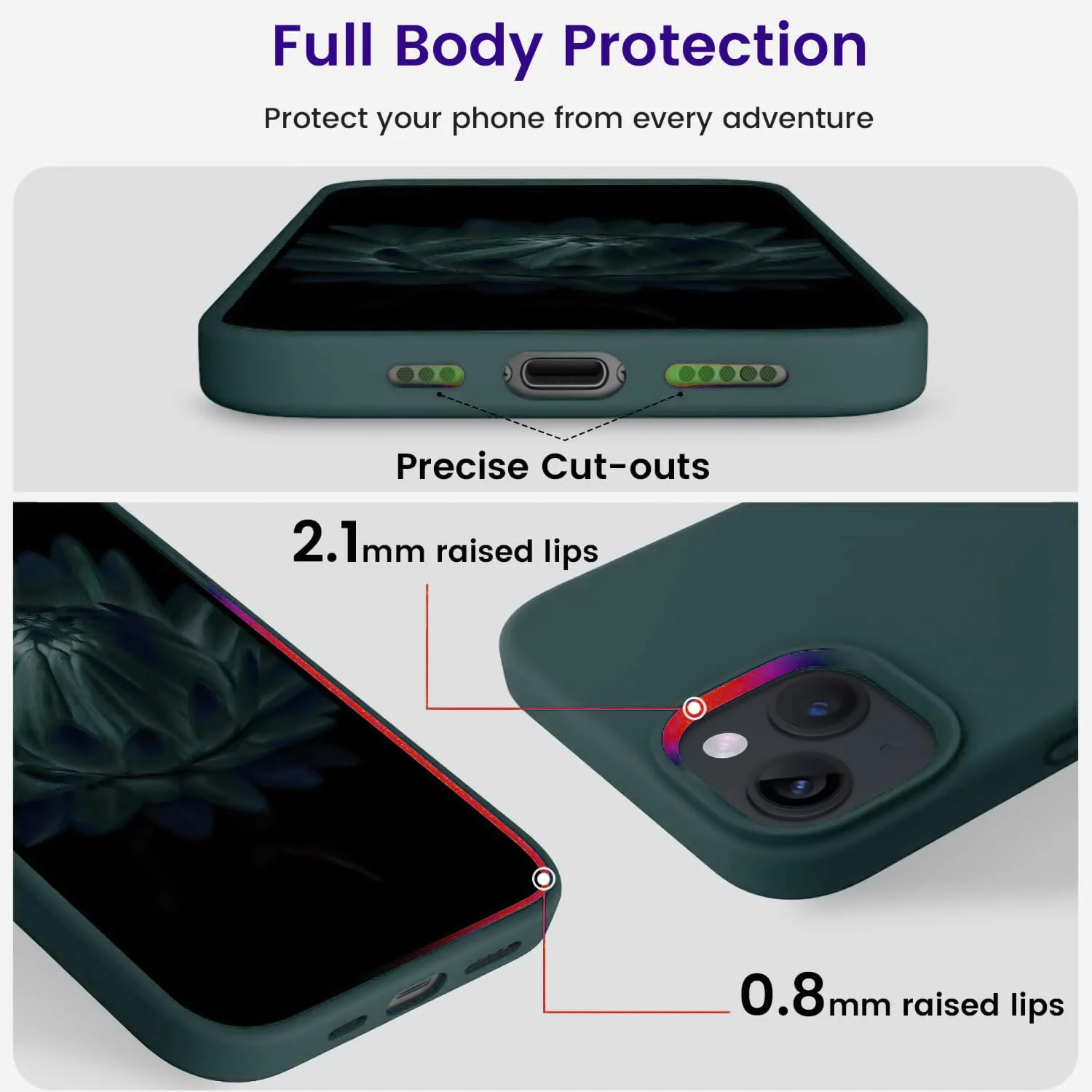DL3 Mobilak Liquid Silicone Protective Case with Soft Microfiber Lining for iPhone 13 / iPhone 14 - Olive Green