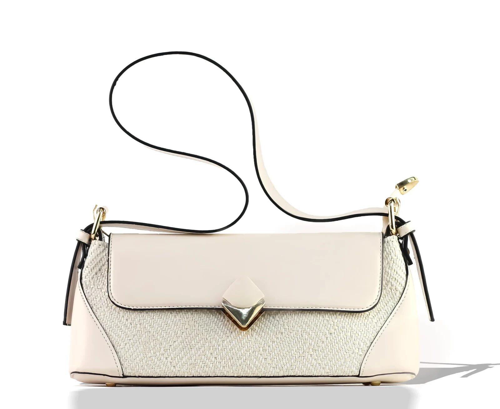 Mobigon Elegant Women’s Baguette Shoulder Bag with Magnetic Gold Clasp, Textured Faux Leather, Zippered Main Compartment & Inner Pocket for Formal & Daily Use
