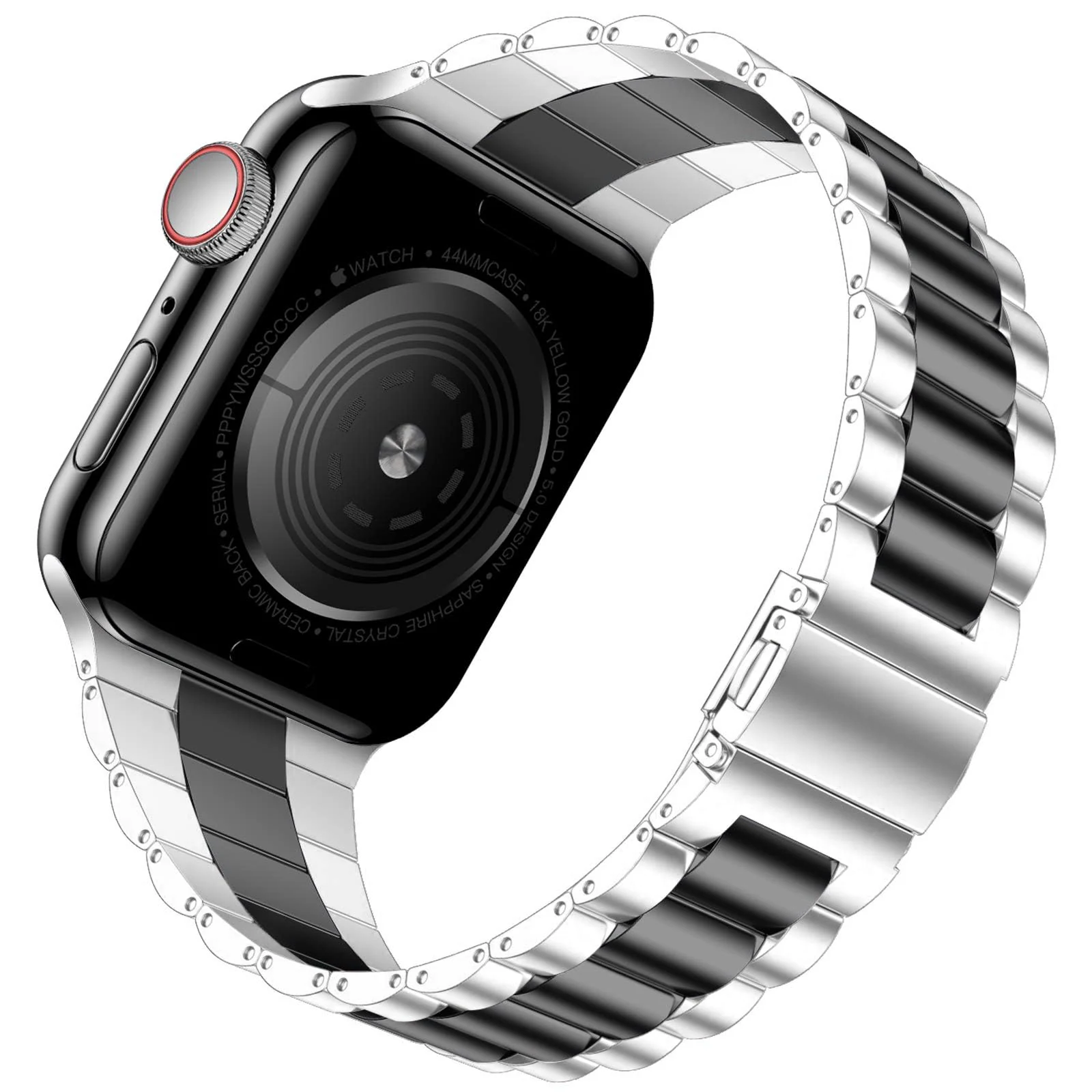 DL3 Mobilak Stainless Steel Band with Case Compatible with Apple Watch Band 45mm Series 9/8/7, Men Woman Business Strap with Protective Bumper Cover for iWatch Series 7/8/9 45mm - Silver Black