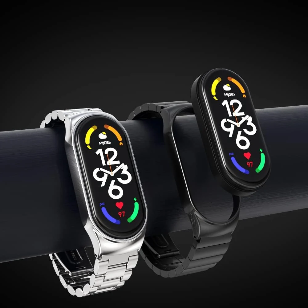 DL3 Mobilak Compatible For Xiaomi Mi Band 7 Strap, Metal Bracelet MiBand 7 Waterproof Stainless Steel Wrist Strap Accessory Band Strap for Xiaomi Mi Smart Band 7 - Black