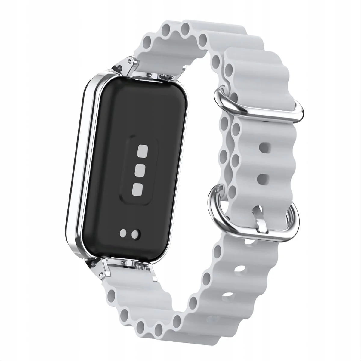 DL3 Mobilak Ocean Strap Compatible with Xiaomi Redmi Band 2/Smart Band 8 Active, Adjustable Silicone Band with Metal Buckle and Frame for Women and Men - Gray