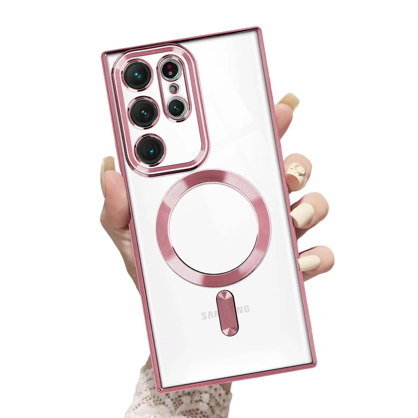 DL3 Mobilak Clear MagSafe-Compatible Magnetic Case for Samsung Galaxy Note 20 Ultra with Camera Protection and Shockproof Design - Pink