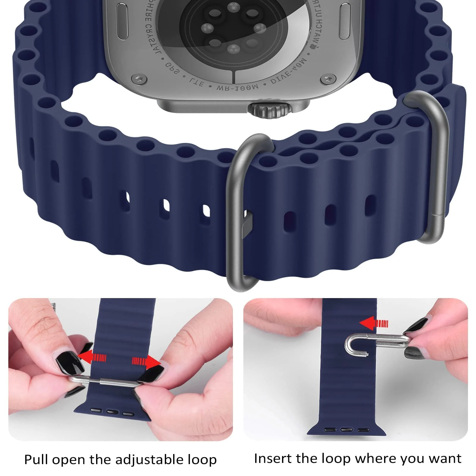DL3 Mobilak Ocean Band For Apple Watch Ultra 49mm 45mm 44mm 42mm, Waterproof Soft Silicone Sport Wristbands Replacement Strap iWatch Ultra SE 8 7 6 5 4 3 2 1 (38MM/40MM/41MM) - Blue