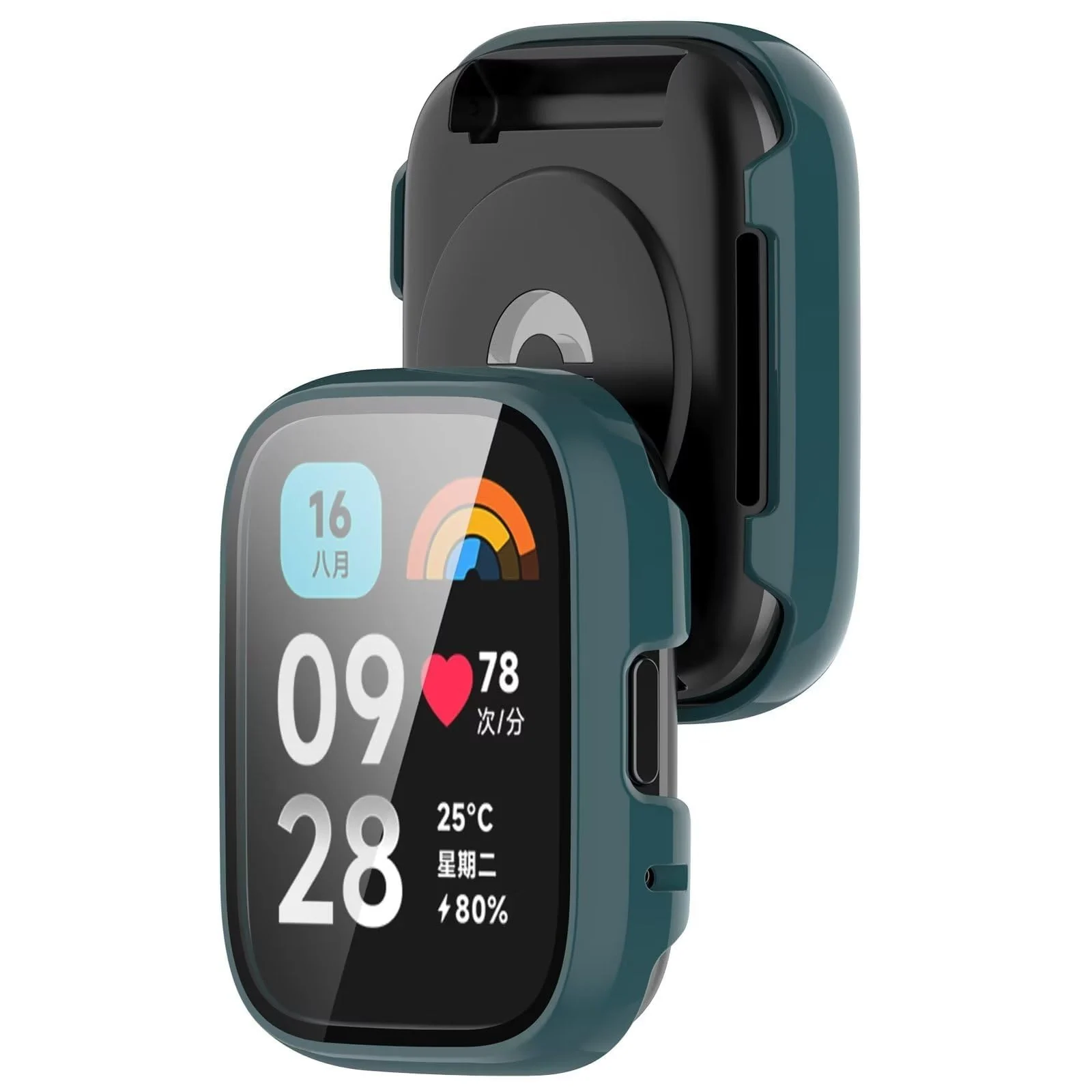 DL3 MOBILAK Full-Coverage Watch Case with Tempered Glass for Xiaomi Redmi Watch 3 Active / Redmi Watch 3 Lite, Green