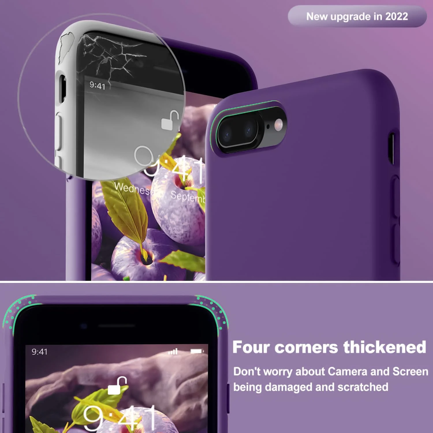 DL3 Mobilak Liquid Silicone Case for iPhone 7 Plus / iPhone 8 Plus, Shock-absorbing protection, Scratch-resistant surface, Soft microfiber lining - violet